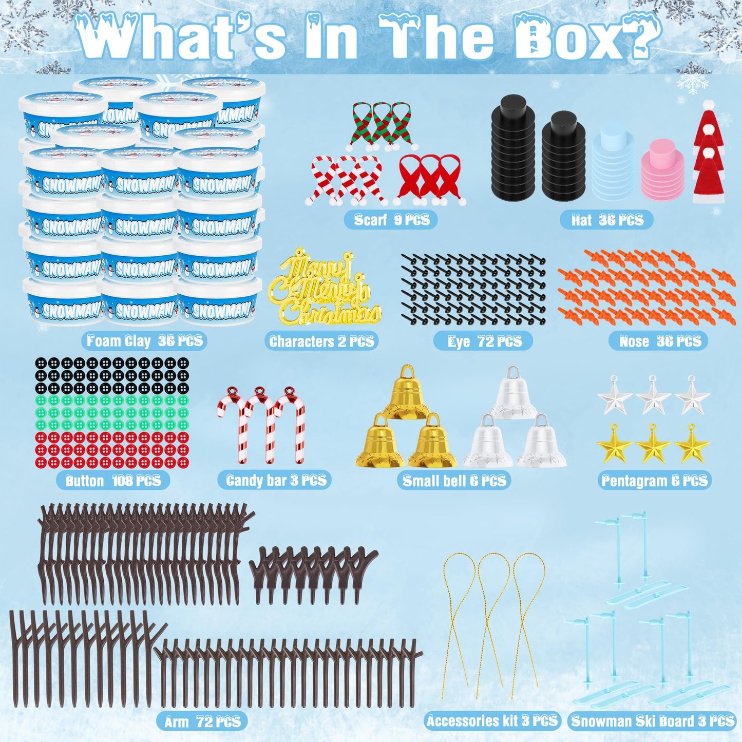24 Pack Build a Snowman Kit, Christmas DIY Snowman Crafts for Kids Bulk, Snowman Kit Winter Decorations Indoor, Creative Kids Air Dry Clay Modeling Crafts Kit for Christmas Kids Gifts Favor Supplies