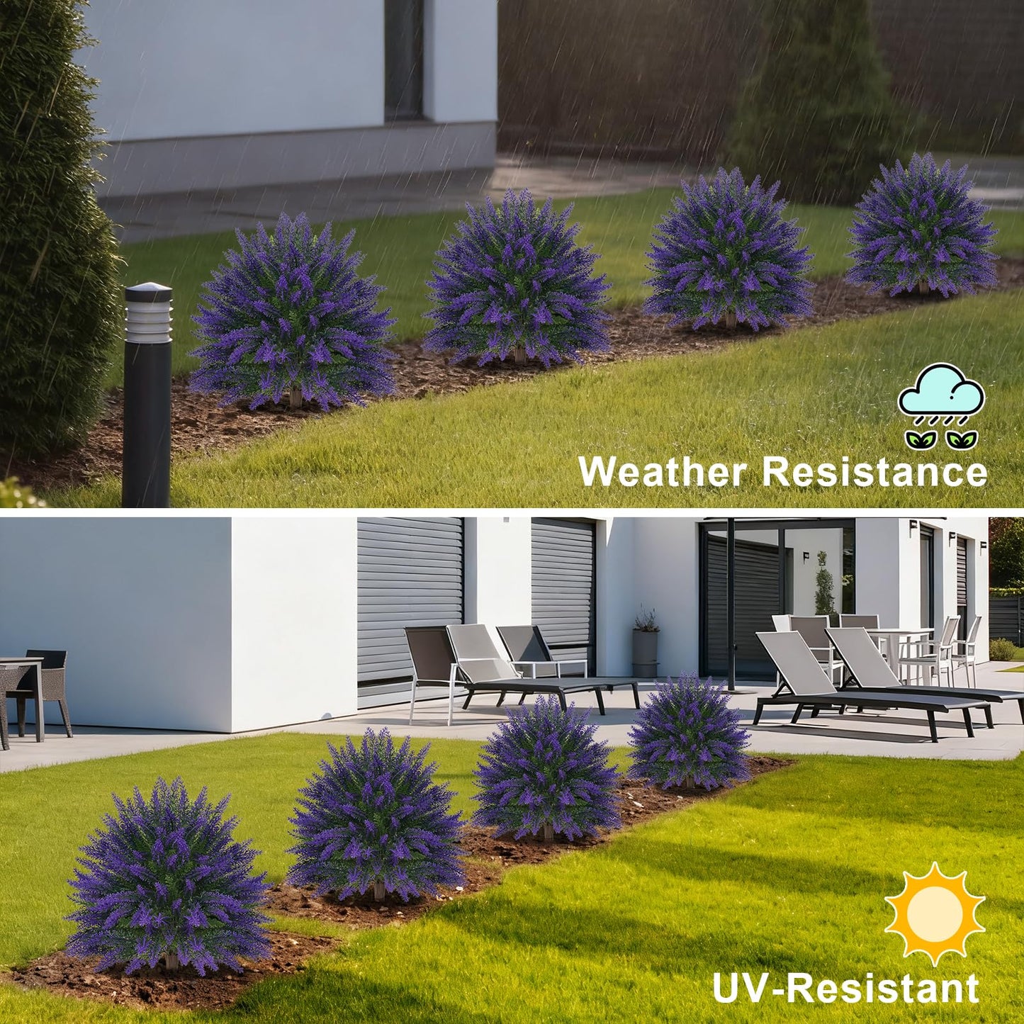 EverNature Artificial Lavender Topiary for Outdoors 2 Set of 16'' UV Resistant Evergreen Fake Shrubs Bushes with Ground Spike Topiary Ball Faux Plants for Outdoor Indoor Front Porch Garden