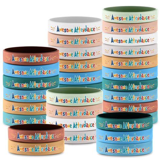 Dunzoom 200 Pcs Awesome Attendance Wristbands for Students, Perfect Attendance Awards for Classroom Prizes, Unisex Stretch Silicone Motivational Wristbands for Student from Teacher Classroom Prizes