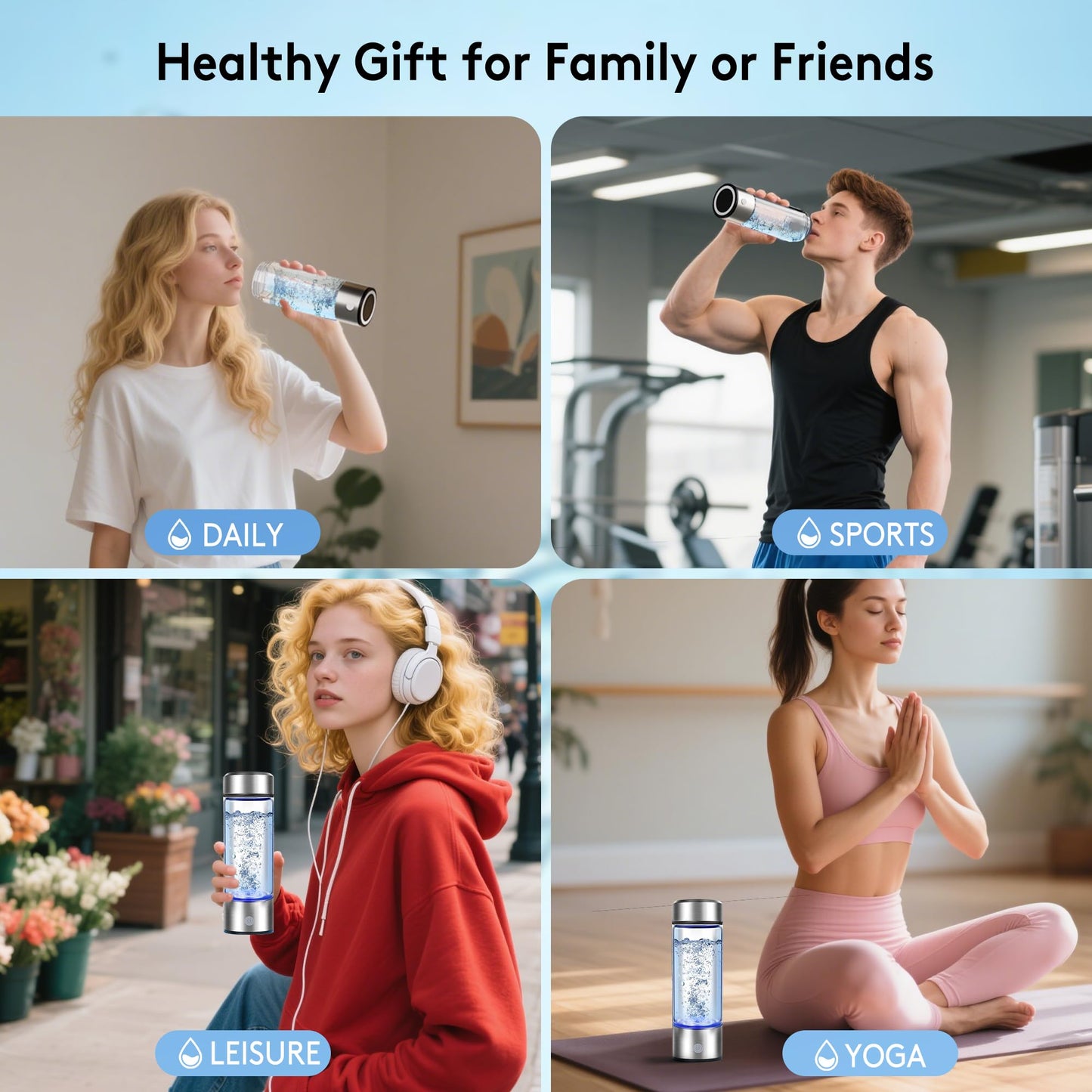 2025 New Hydrogen Water Bottle, 2200PPB in 3Min, SPE PEM Tech, Portable 16OZ, Rechargeable Hydrogen Water Bottle for Travel, Home, Office – Gift for Family & Friends (Silver)