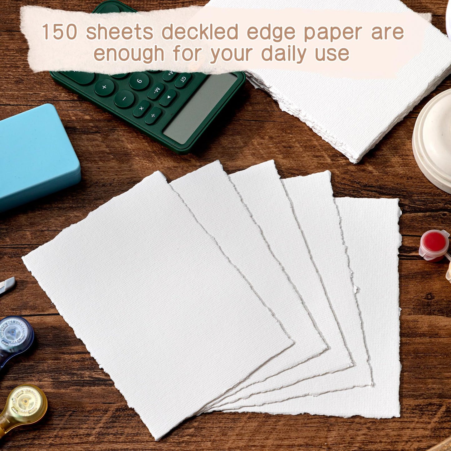 Humyoun 150 Sheets 5x7 Inch Watercolor Handmade Paper, 300 GSM Deckled Edge Textured Cotton Paper for Wedding Invitations, Cards, Sketching, Crafts, Watercolor