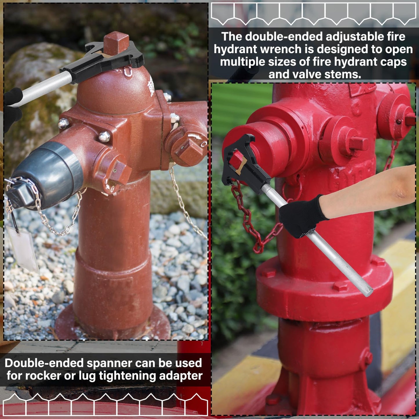 Gisafai Fire Hydrant Wrench Double Head Adjustable Heavy Duty Hydrant Wrench 19-1/2" Length Designed to Fit 3/4" - 6" Rocker Lug or Pin Lug Couplings for Loosening Caps Opening Valves
