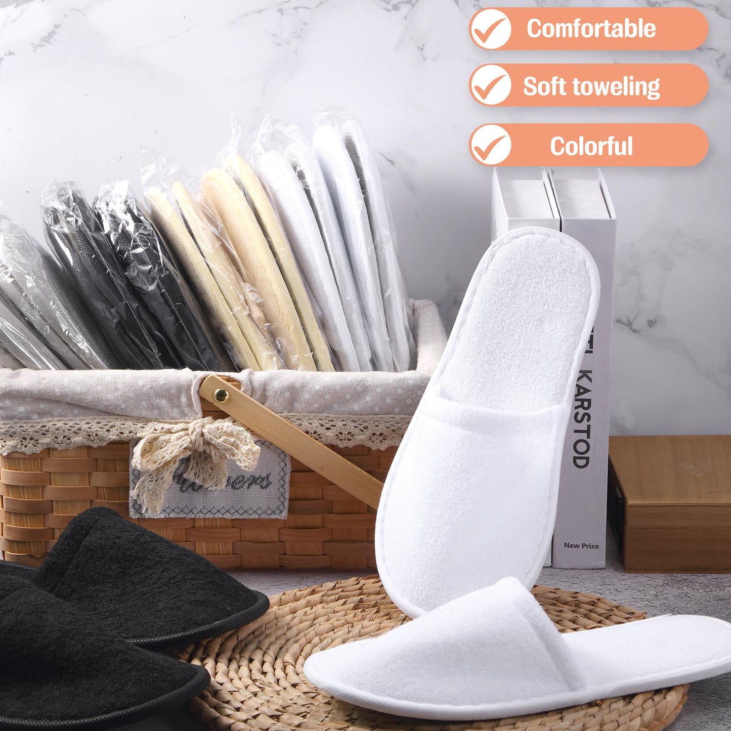 Geyoga 24 Pairs Disposable Slippers for Guests Bulk Women Men 2 Size Cotton Soft Hotel Spa Slippers for Home Indoor Travel Wedding Party(White, Light Gray, Black, Khaki,M)