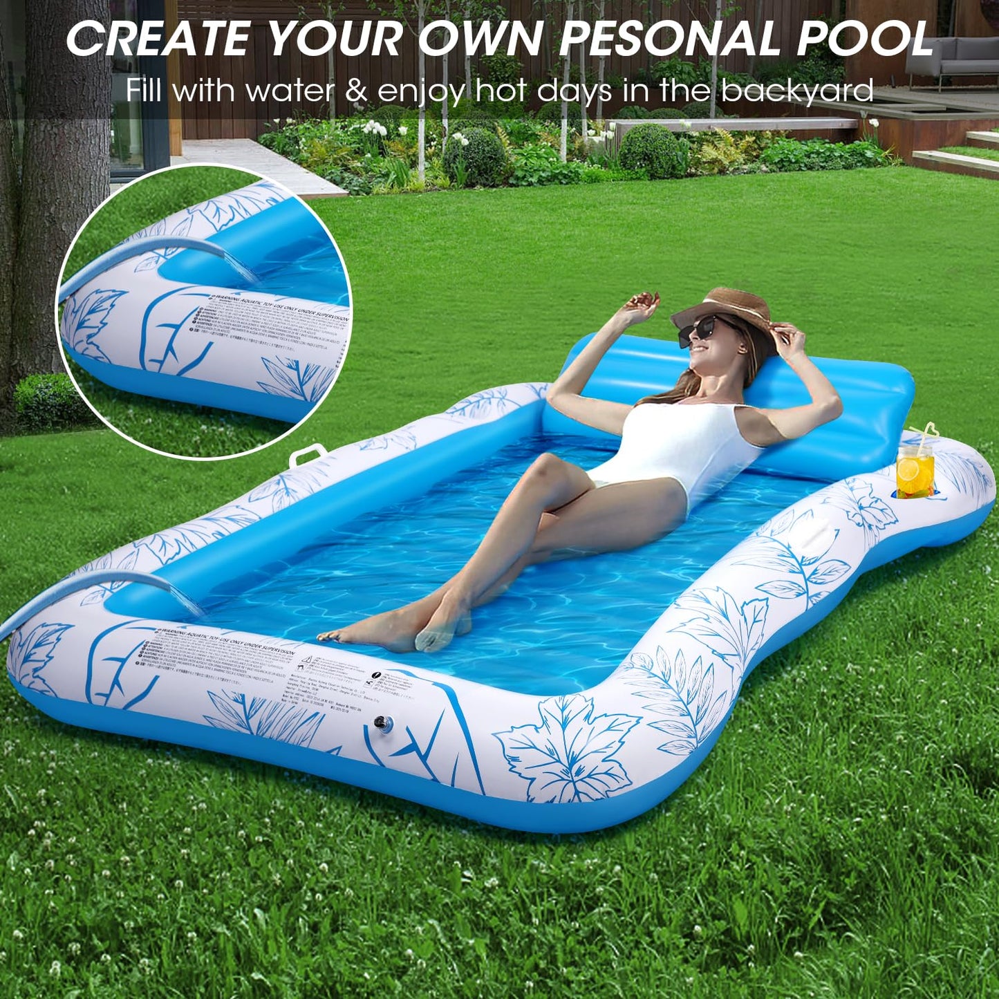Inflatable Adult Pool Lounger Float - BAIAI Large Beach Sun Tanning Floats Raft Sunbathing Water Lounge Floaties Tub with Drink Holder - Blow Up River & Lake Suntan Floating Swimming Mattress Mat(L)