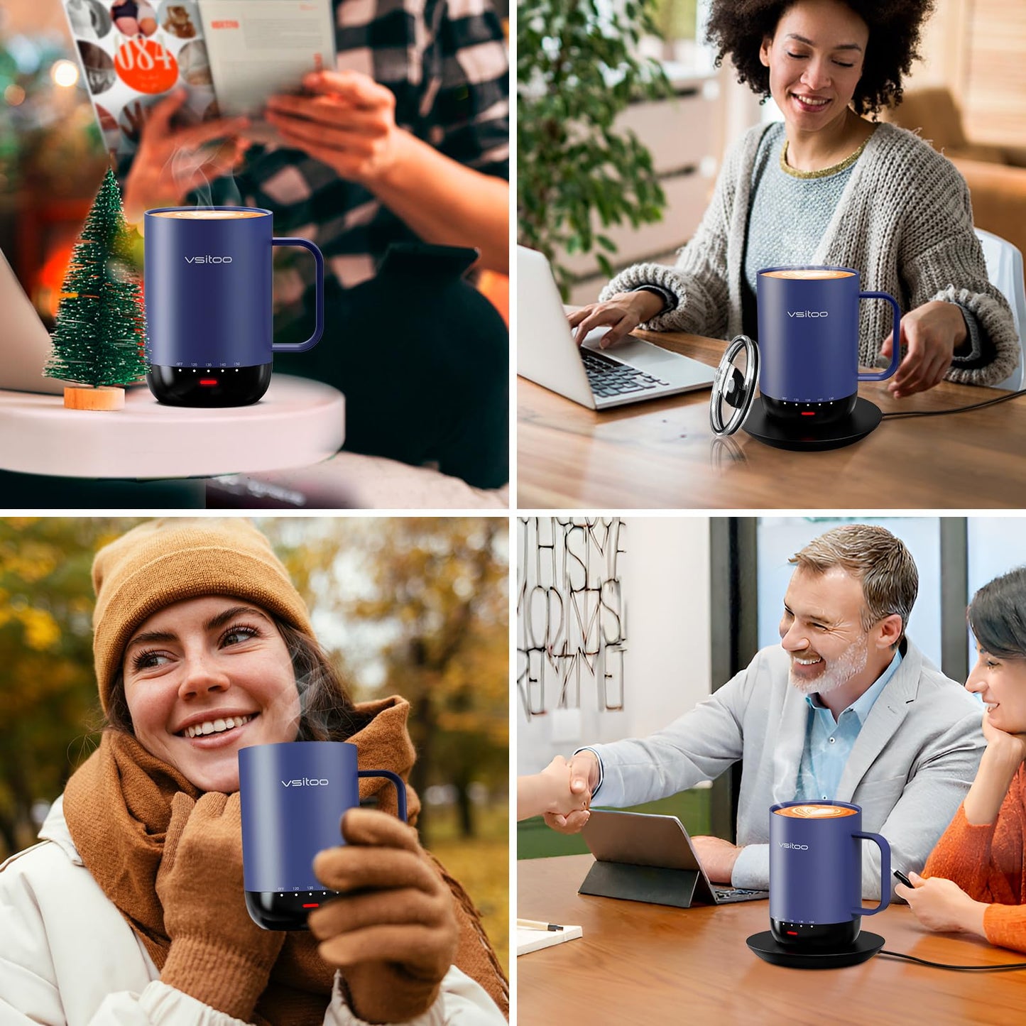 VSITOO S3 Pro 16oz Smart Self Heating Coffee Mug, Heated Coffee Mug with AI Auto-Sensing Temperature Control, 120-150℉ Rechargeable Smart Mug Warmer, IPX7 Waterproof, Gift for Men Women, Blue