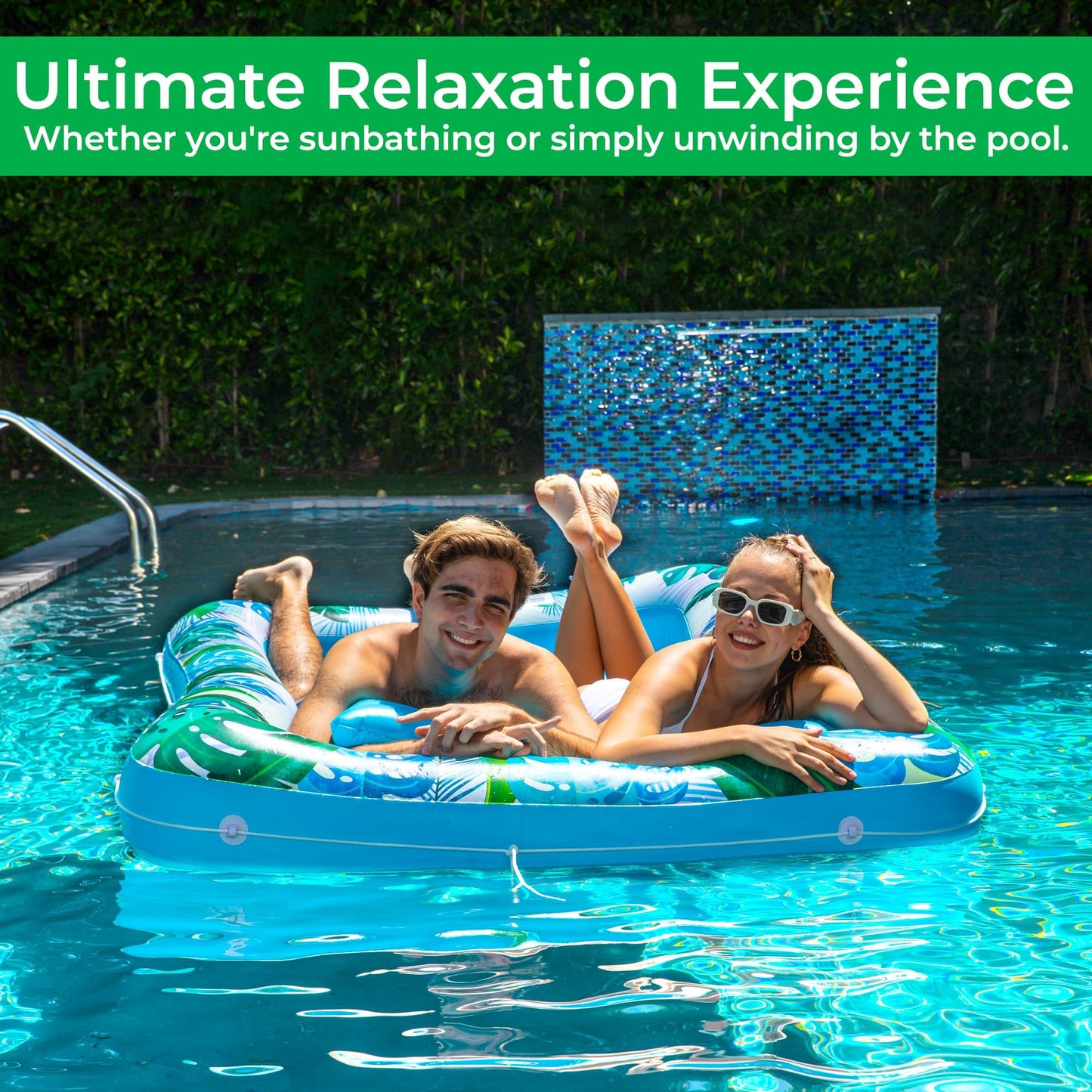 JAMBO Extra Large 80" x 56" Tanning Pool Lounger Float, Sun Tanning Pool Float, Inflatable Water Lounge Raft, Pool Lounger for Adults, Tanning Raft Float, Big Pool Tub, Water Tanning Bed, Kiddie Pool