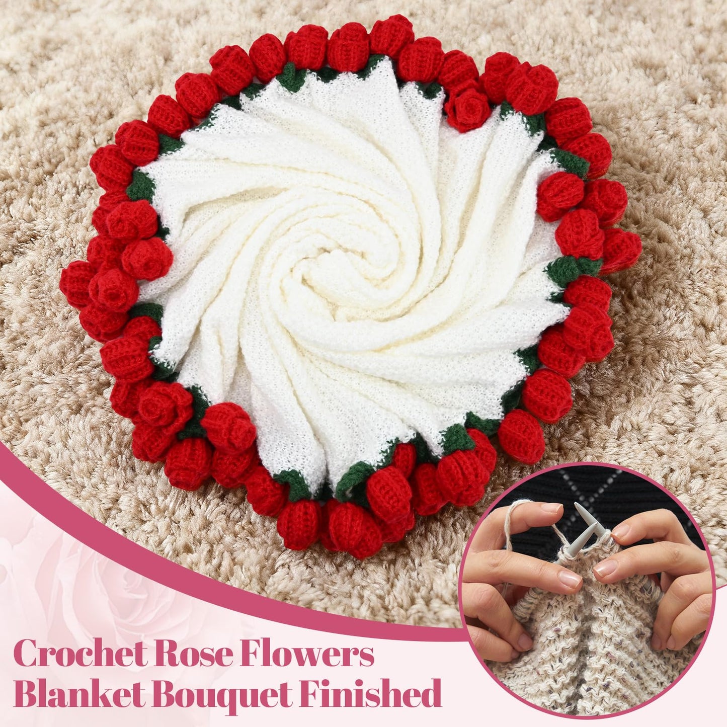 ZMJY Bouquet Blanket 3D Rose Flower Blanket, Ultra-Soft & Breathable Throw Blanket, Handmade Romantic Gift for Birthday, Wedding, Home Decor for Bed, Couch, (Large)