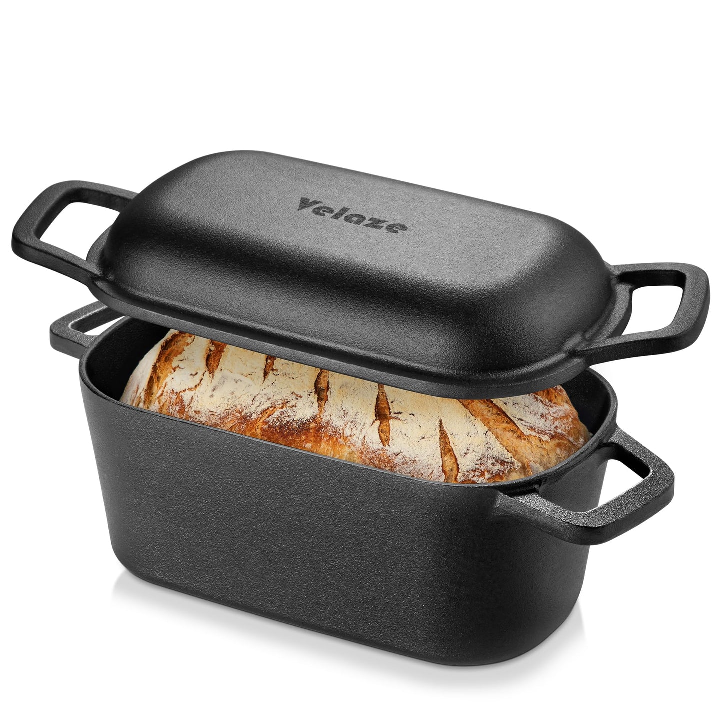 Velaze 3.6QT Dutch Oven for Bread Baking,Oval Cast Iron Bread Oven Pan with Lid and Offset Handles,Oven Safe to 500°F for Homemade Sourdough Bread(Black)