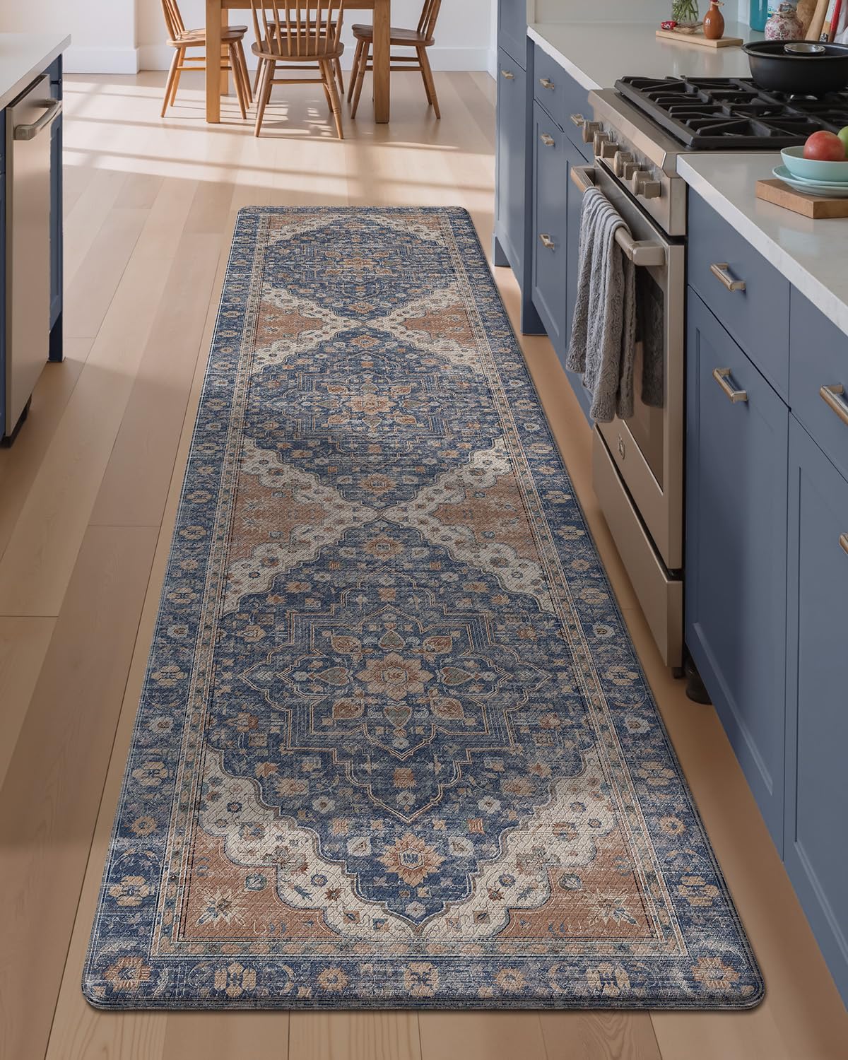LUMI Anti Fatigue Kitchen Mat, Waterproof & Stain-Resistant Cushioned Standing Mat, Non-Slip Comfort Rug for Kitchen, Sink, Laundry, Home Office, 24" x 87", Indigo