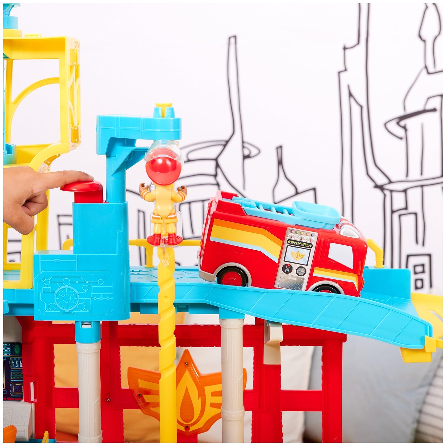 Disney Junior Firebuds HQ Playset with Lights, Sounds, Fire Truck Toy, Action Figure and Vehicle Launcher, Kids Toys for Boys and Girls Ages 3 and Up