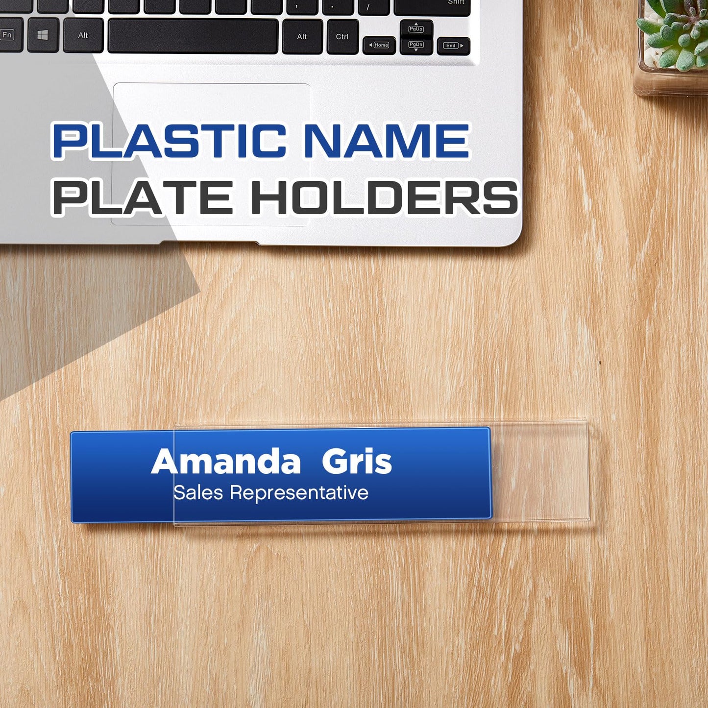 Wonderjune 10 Pack Plastic Cubicle Name Plate Holder 8.5" Wide x 2" High Glass Wall Name Plate Holder Clear Acrylic Sign Display Stand for Home Office Business (Suitable for 1/4" Cubicle Wall)