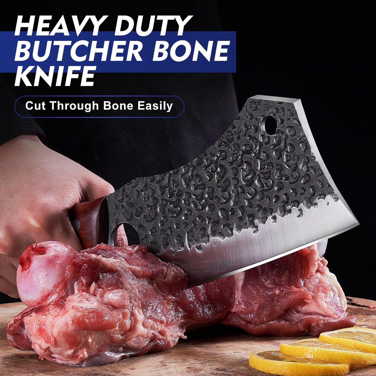 Topfeel 4PCS Meat Cleaver Set -Heavy Duty Bone Chopper & Meat Cleaver & Viking Knife & Slicing Knife, Chef Knives Set for Home Kitchen,Camping, BBQ Knives Gift for Men