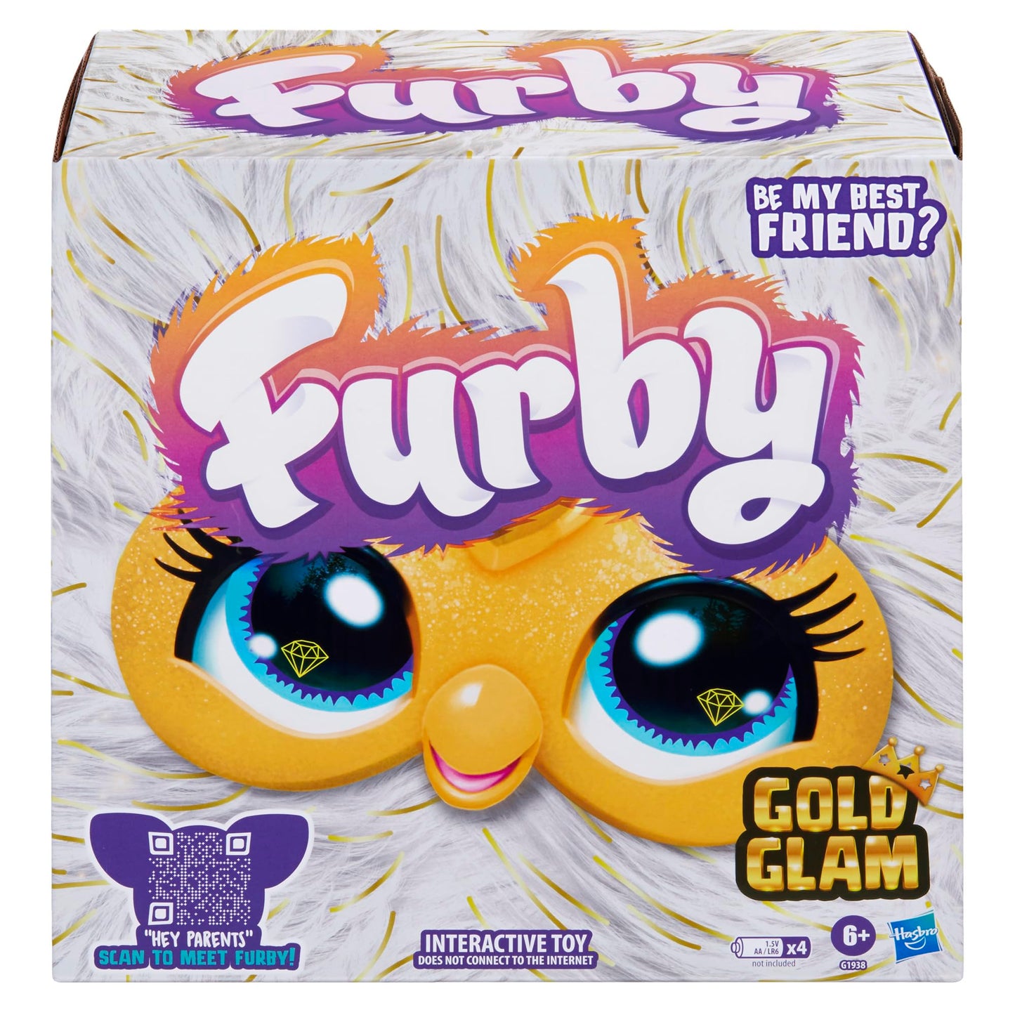 Furby Gold Glam Interactive Plush Toys for 6 Year Old Girls & Boys & Up, Voice Activated Animatronic, Speaks English & Furbish, White (Amazon Exclusive)
