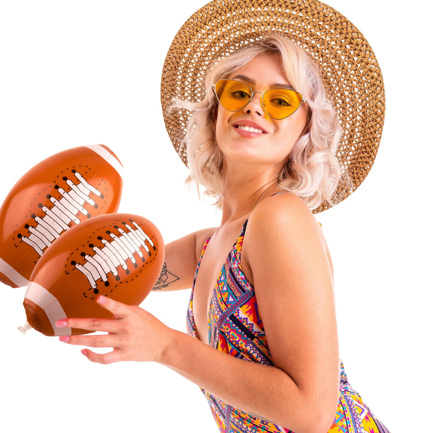 Restroma 30 Pack 16 Inch Inflatable Football Bulk Blow Up Footballs Large Inflatable Football Beach Balls for Summer Pool Beach Party Favors Sports Games