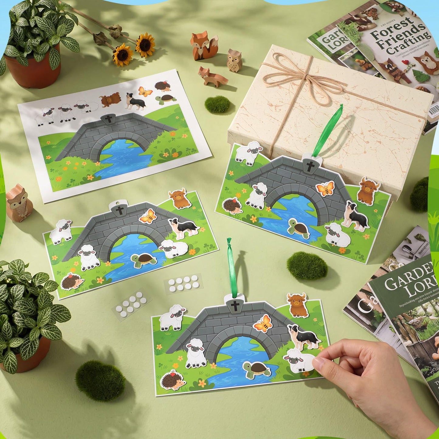 MotiMind 48 Pack 2026 Emerald Isle Craft Kits for Vbs 7.87 Inch Pastoral Countryside Hanging Decor with Animal Stickers Farm Theme Craft Set for Sunday School Church DIY Present Hanging Decoration