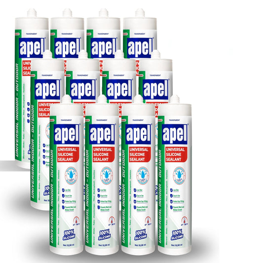 apel All Purpose Clear Silicone Sealant Waterproof (12 x 10.5 fl.oz.), 100% Silicone Caulk, Weatherproof & Flexible Adhesive Sealant for Indoor and Outdoor Use, Transparent - 12 Pack