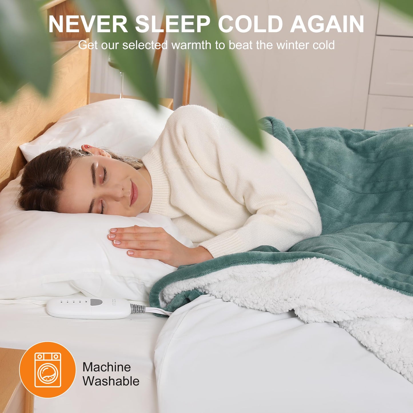 Electric Blanket Twin 62''X84'' Heated Blanket Green, Ultra Soft Silky Flannel & Fluffy Sherpa Heating Blanket with 5 Heat Levels & 10 Hrs Timer, ETL Certified & Overheat Protection, Gifts for Grandma