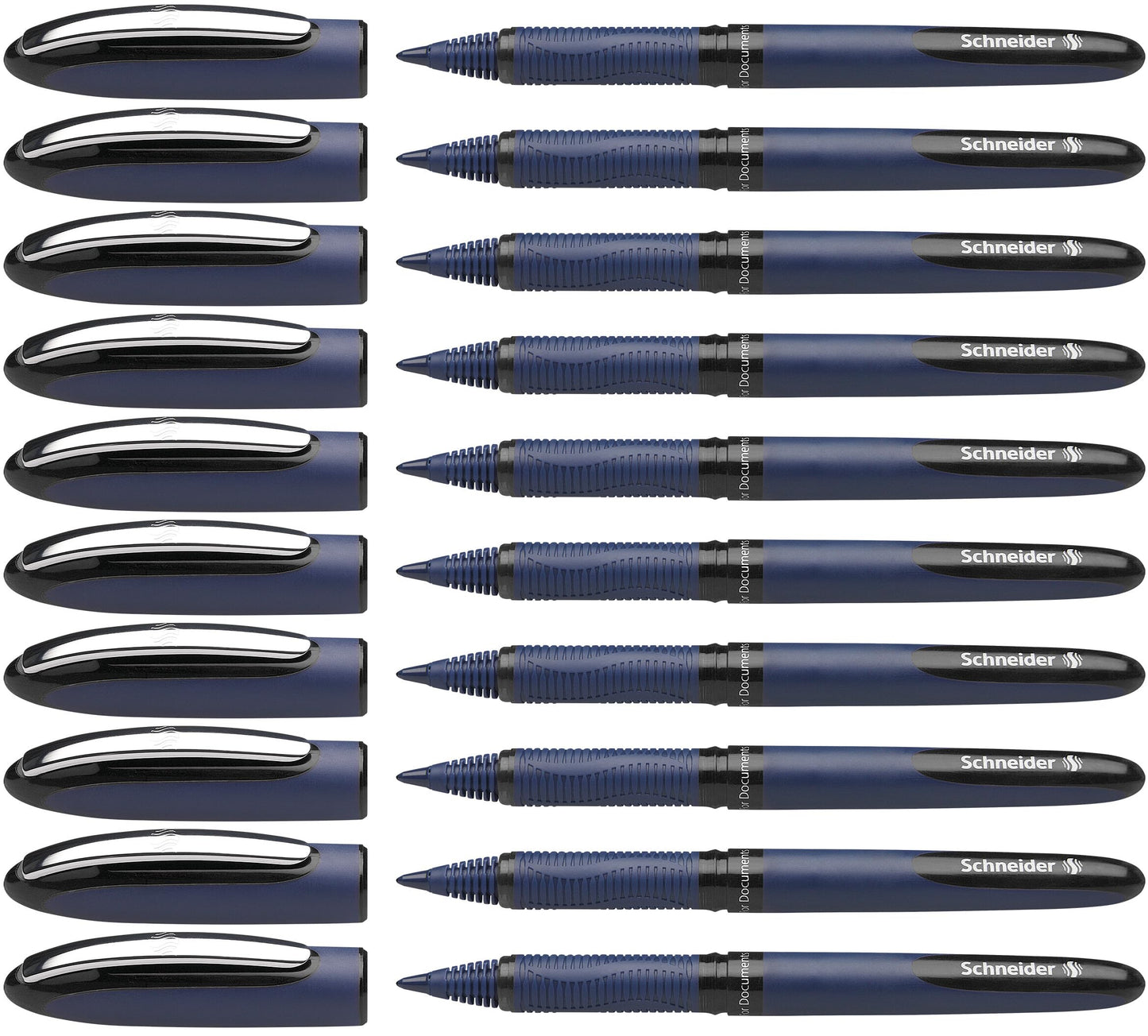 Schneider One Business Rollerball Pen, 0.6 mm Ultra-Smooth Tip, Blue Barrel, Black Ink, Box of 10 Pens (183001)