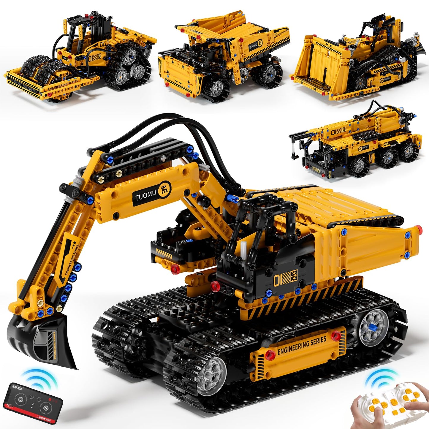 DOLIVE 5 in 1 STEM Building Block Set for Kids Ages 8-14, Remote & App-Controlled Engineering Vehicles, Creative Birthday for Boys Girls Aged 8 9 10 11 12+ (452 PCS)