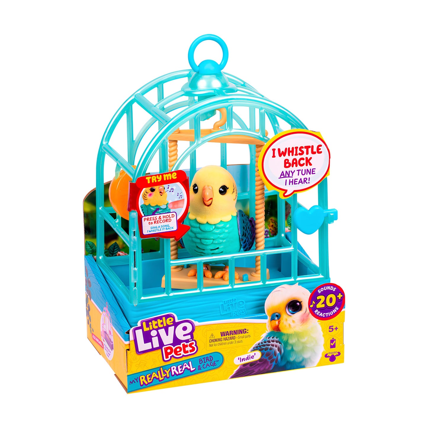 Little Live Pets My Really Real Bird & Cage - Indie, Interactive, Realistic Pet, 20+ Sounds & Reactions (25cm/9,8in Cage, 10,9cm/4,3in Bird), Records & Repeats or Whistles Back, Carry & Display