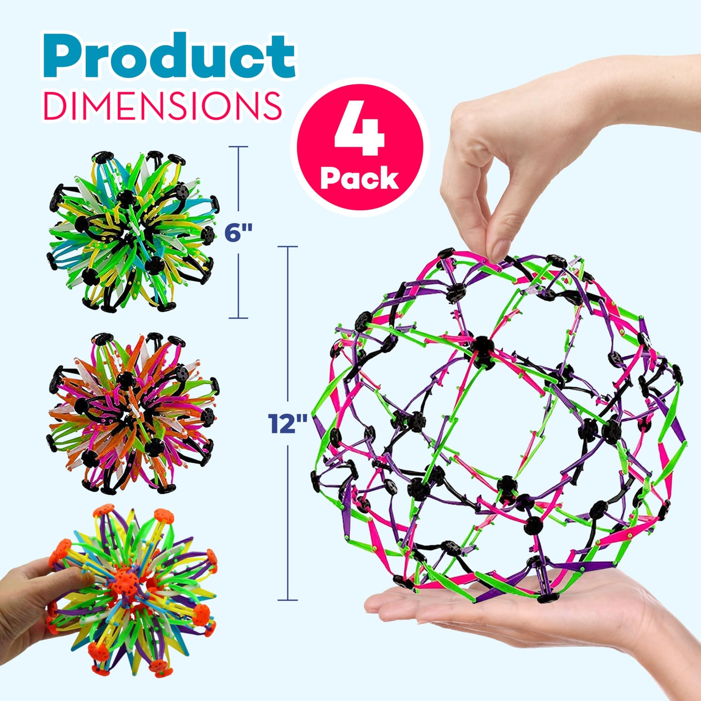 4E's Novelty Expandable Breathing Ball Sphere (4 Pack) Toy for Kids Stress Reliever Fidget Toys for Yoga Anxiety Relaxation Expands from 6" to 12"