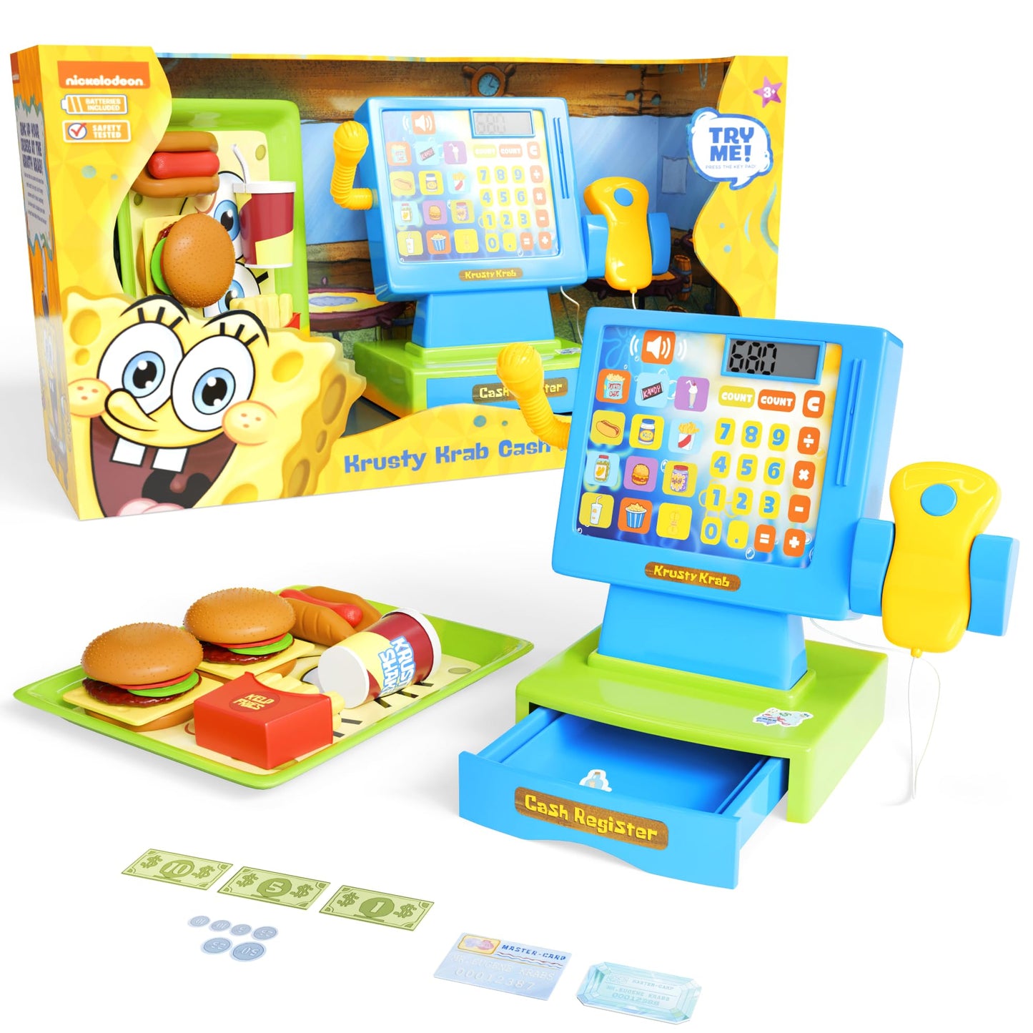 Lollipop Spongebob Cash Register Play Set - Krusty Krab Cash Register - Includes Toy Cash Register and Realistic Play Food Items with Pretend Food and Play Money