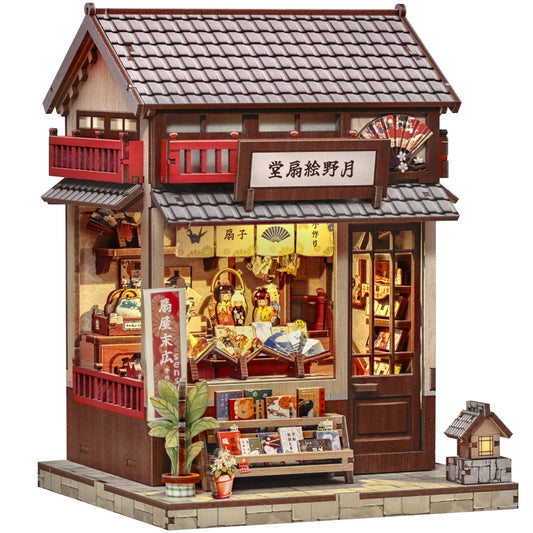 CUTEBEE Book Nook Kit - DIY Miniature House Japanese Fan Shop Dollhouse Kit for Adults and Teens, Booknook Tiny House Bookshelf Decor 3D Wooden Puzzle, Gifts for Family, Friends (Tsukino Eogi-dou)