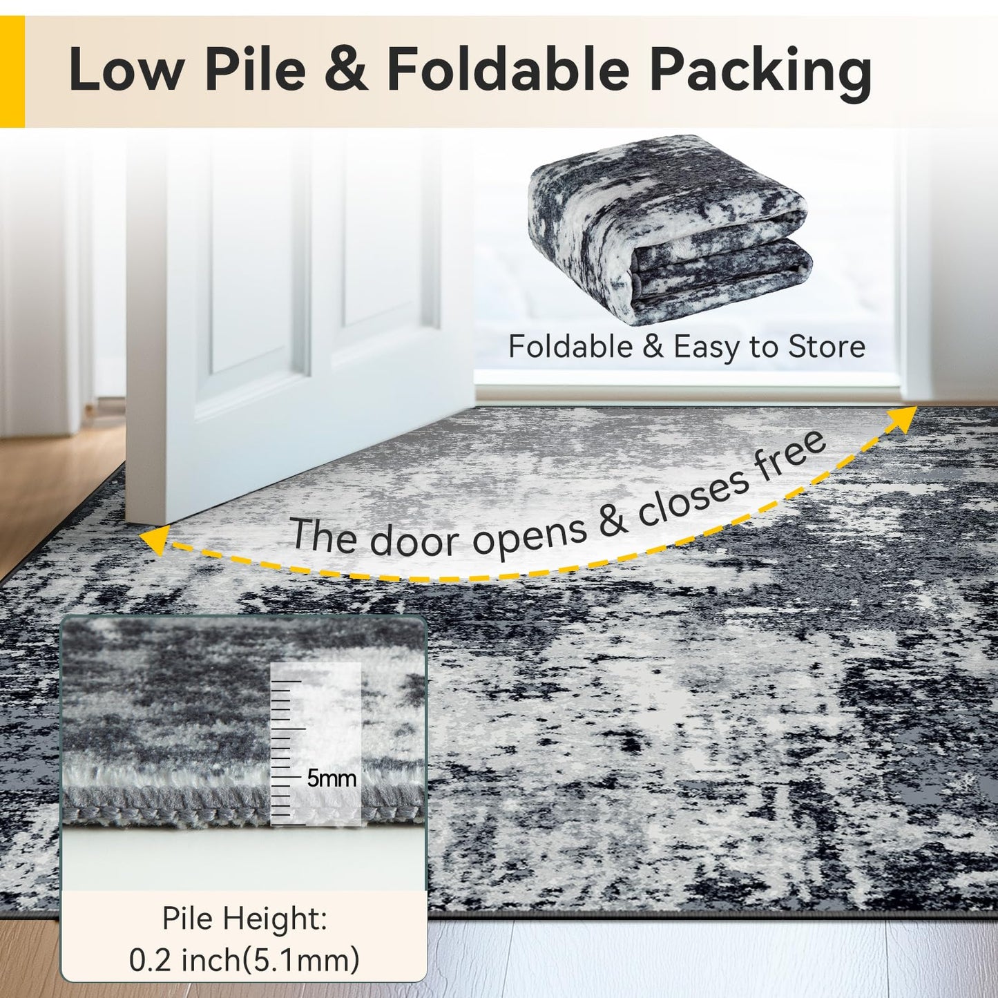 RELEANY Washable Area Rugs 5'x7' Non-Slip Modern Abstract Soft for Living Room Entryway Bedroom Nursery, Print Pattern, Black Navy Blue Gray