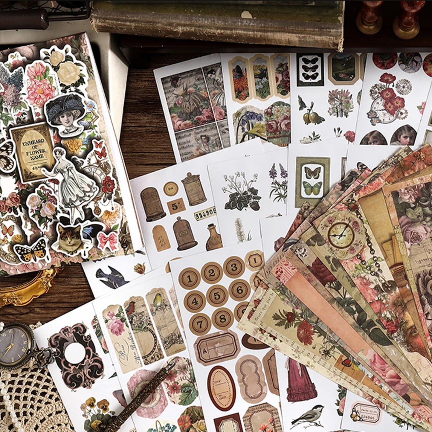 Prstincol Vintage Aesthetic Washi Stickers and Papers for Scrapbooking, Ephemera
