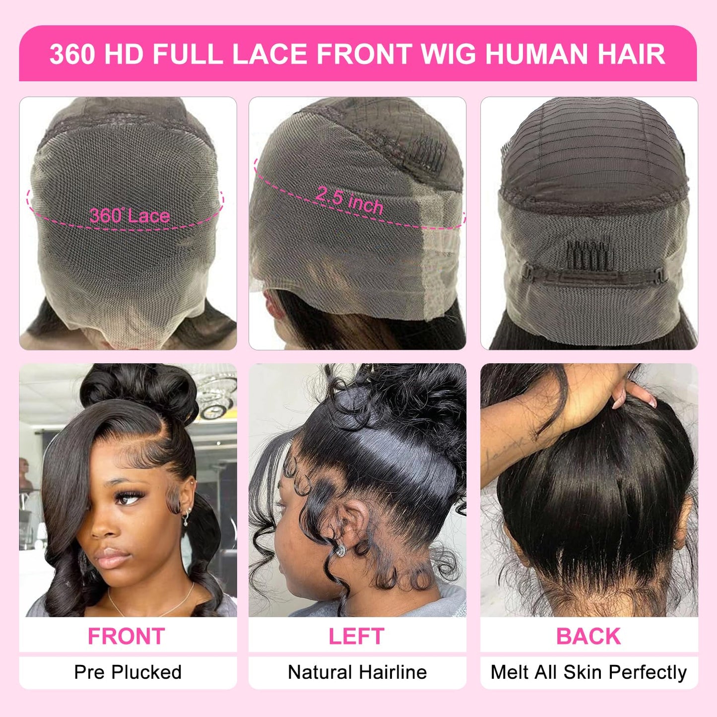 360 Lace Front Wigs Human Hair 360 Body Wave Full Lace Front Wigs Human Hair Pre Plucked With Baby Hair 200% Density HD Transparent Lace Front Human Hair Wigs For Women Natural Color (24 Inch)