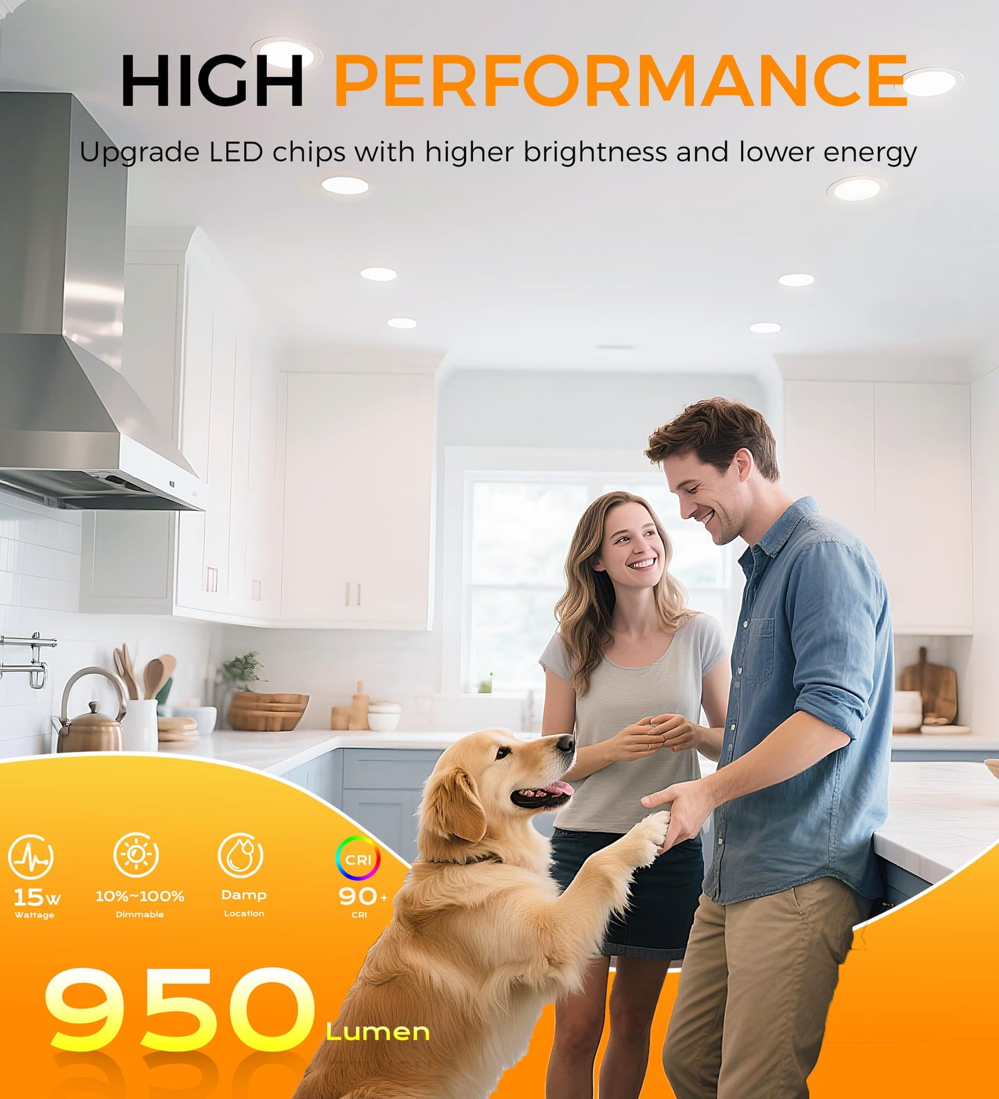 CLOUDY BAY 6 inch 3000K/ 4000K/ 5000K Selectable,Dimmable Recessed Lighting 15W CRI90+,Ultra Thin LED Recessed Light with Junction Box,IC Rated, Canless Wafer Downlight, Damp Location, White, 6 Pack