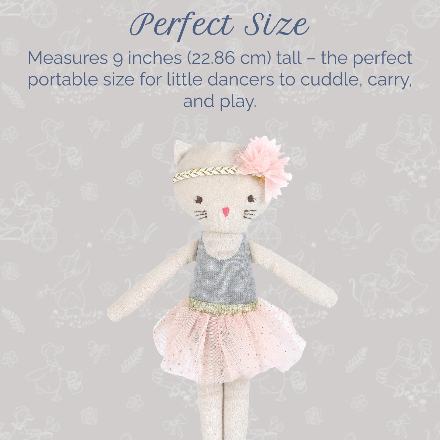 MON AMI Kacie The Kitty Ballerina Stuffed Doll – 9”, Soft Plush Animal Doll, Use as Toy or Room Decor, Great Gift for Kids of All Ages
