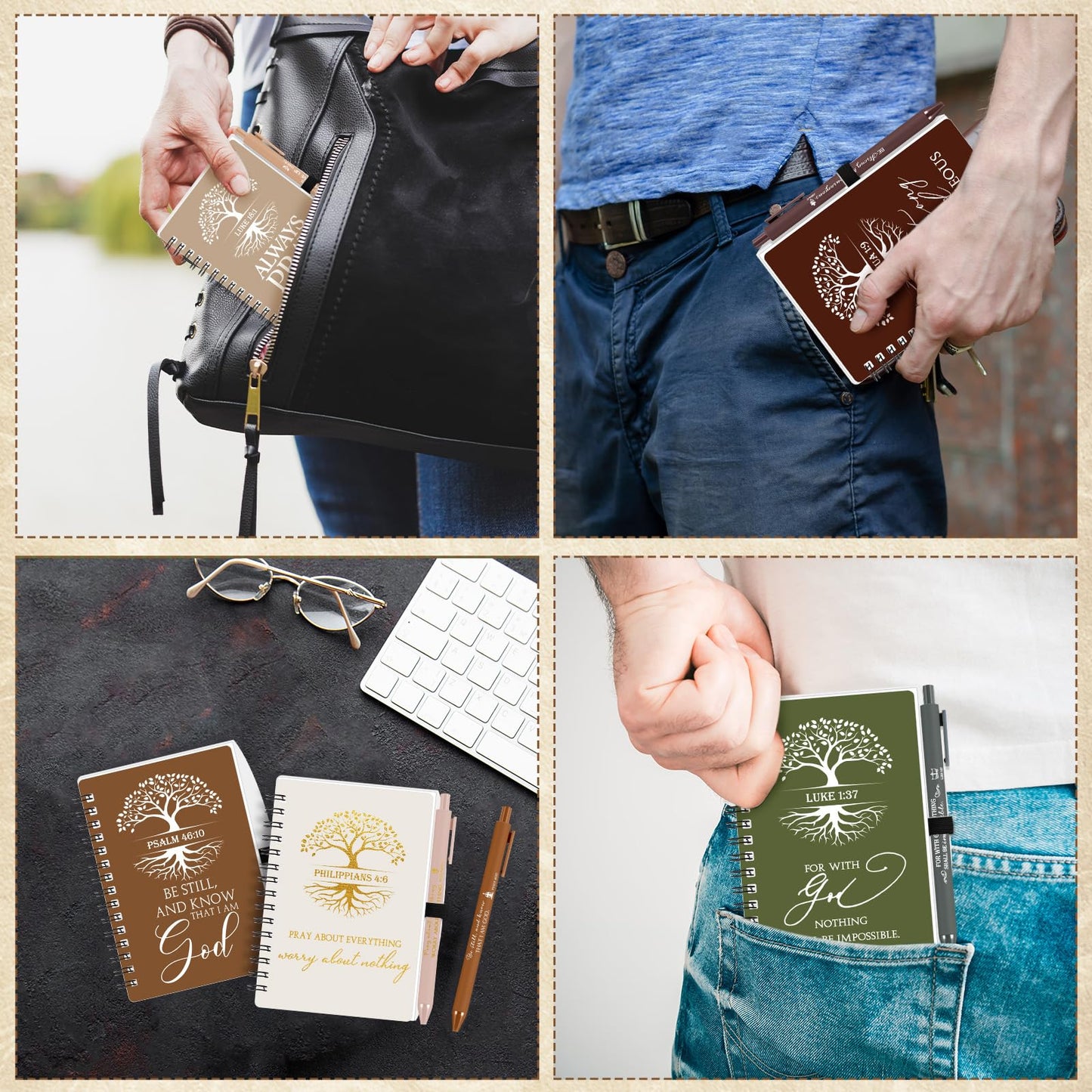Kosiz 80 Pcs Fathers Day Christian Gifts Bulk Prayer Journal Bible Verse Religious Spiral Notebook with Pen Tree of Life Scripture Notepad Church Gifts for Women Men Bible Study Group (Vivid Color)