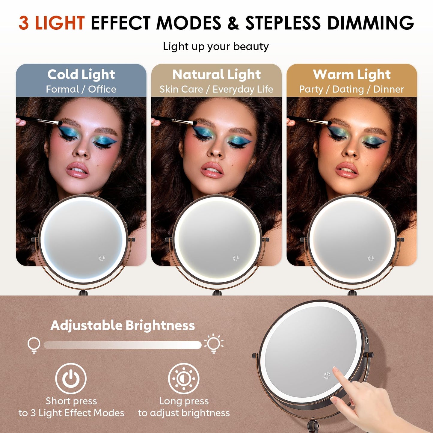 IMIKONA 9" Wall Mounted Lighted Makeup Mirror,4000mAh Rechargeable Double Sided 1X/10X Magnifying Mirror with Light,3 Color Lights,Touch Dimmable,Extended Arm 360 Rotation Wall Mounted Makeup Mirror