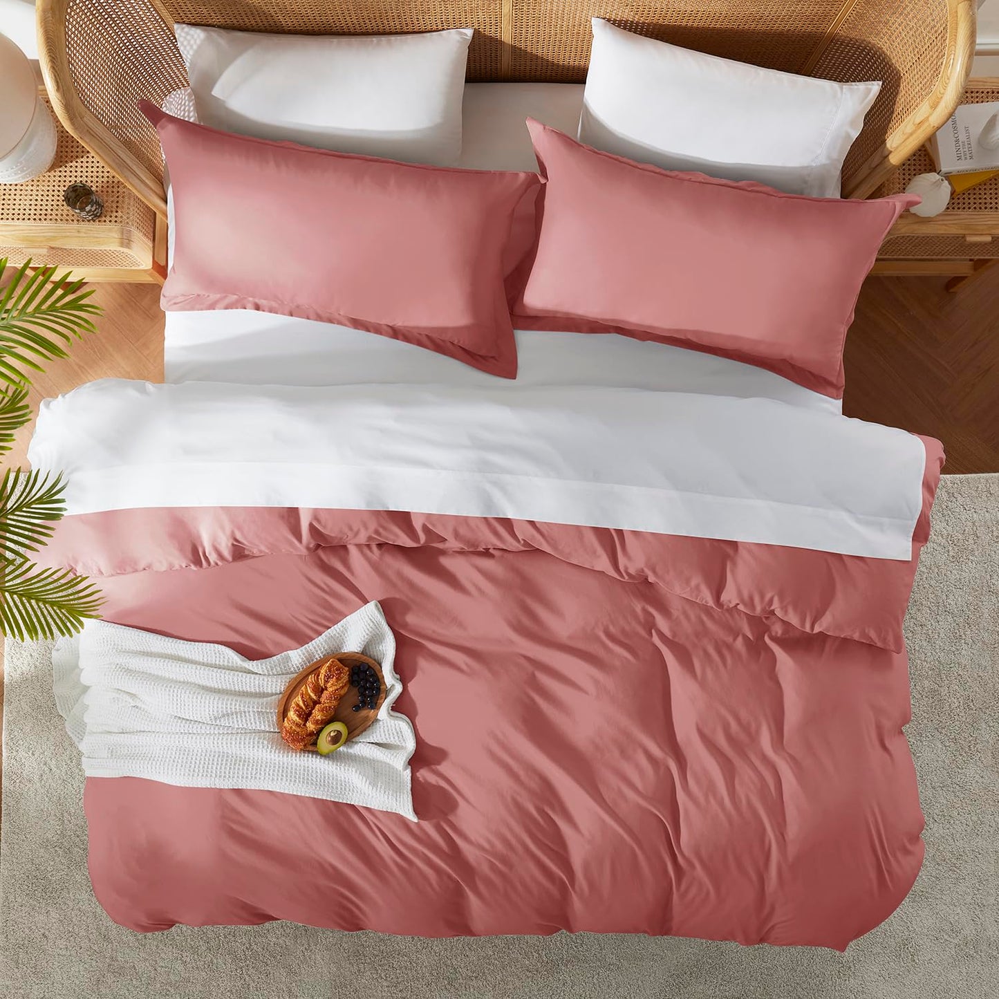 Nestl Pink Clay Duvet Cover Queen Size - Soft Double Brushed Queen Duvet Cover Set, 3 Piece, with Button Closure, 1 Duvet Cover 90x90 inches and 2 Pillow Shams
