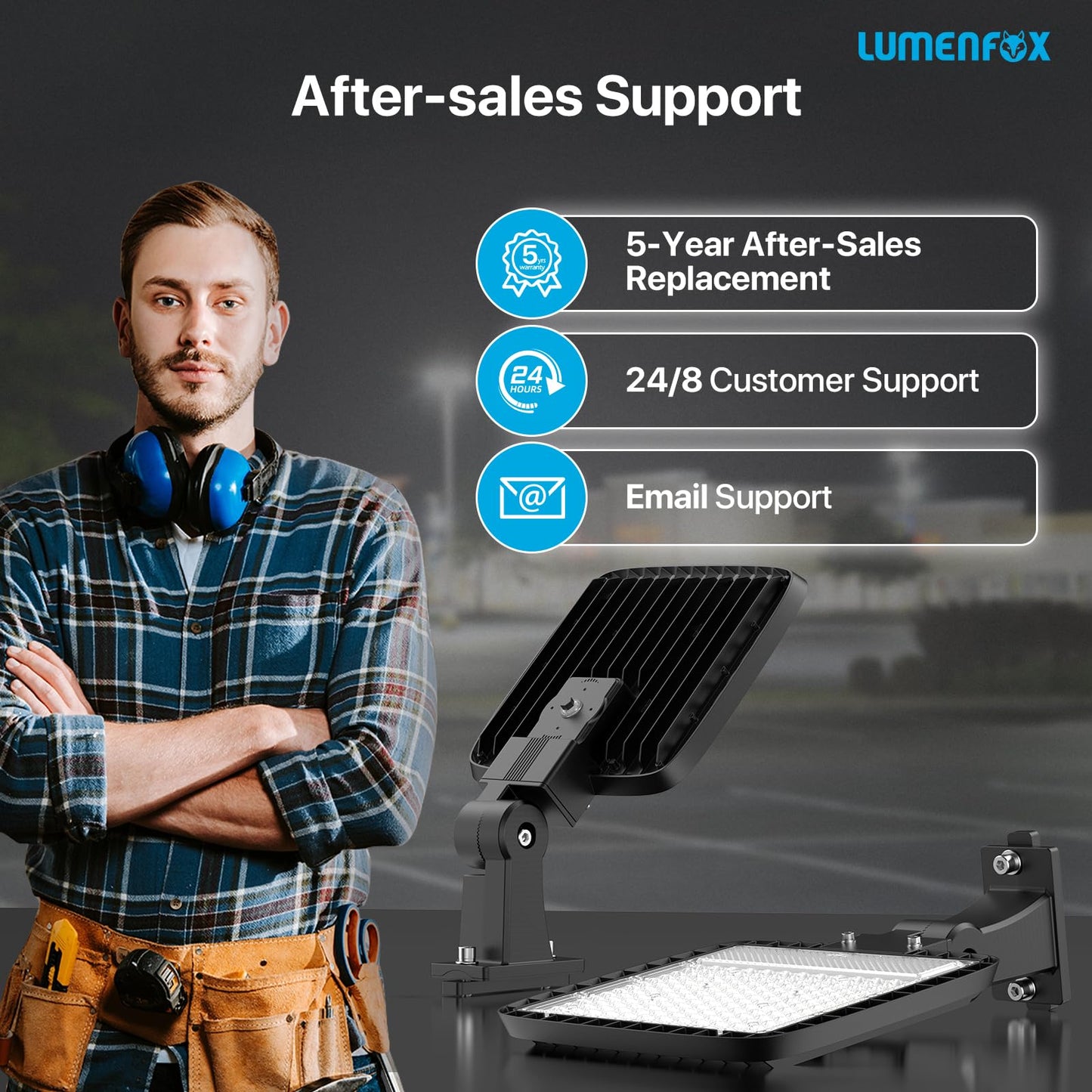 lumenfox LED Parking Lot Light, 150W LED Shoebox Light with Dusk to Dawn Photocell, 5000K Daylight, IP65 Waterproof, Adjustable Arm Mount, AC 120V, Commercial Light for Parking Lot, 1 Pack