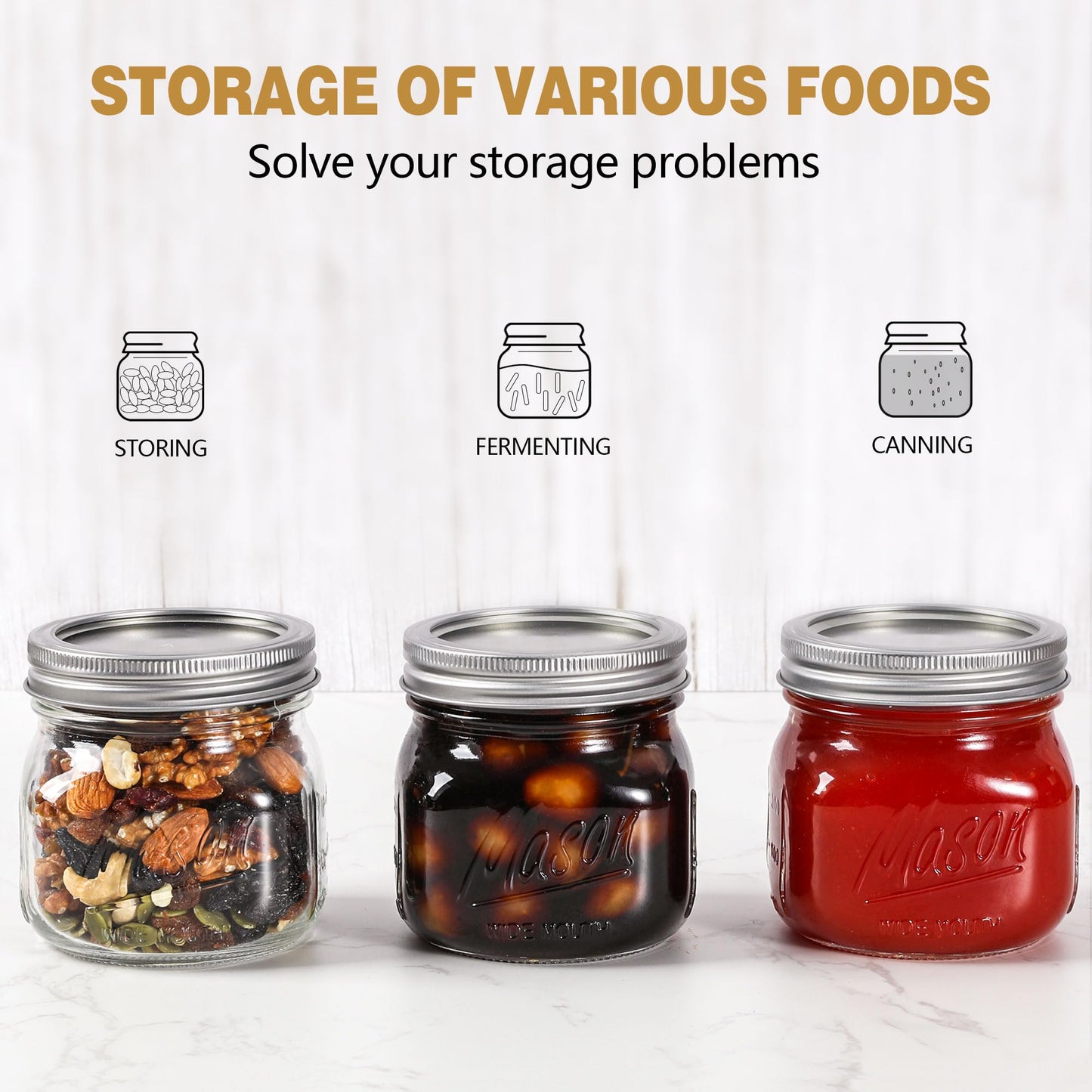 Ieavier 12PCS Wide Mouth Mason Jars 16oz with Airtight Lids and Bands, Canning Jars with Crystal Glass for Food Storage, Spice Jars, Canning, DIY Projects, Jam, Jelly, Honey, Preserving, Drinking