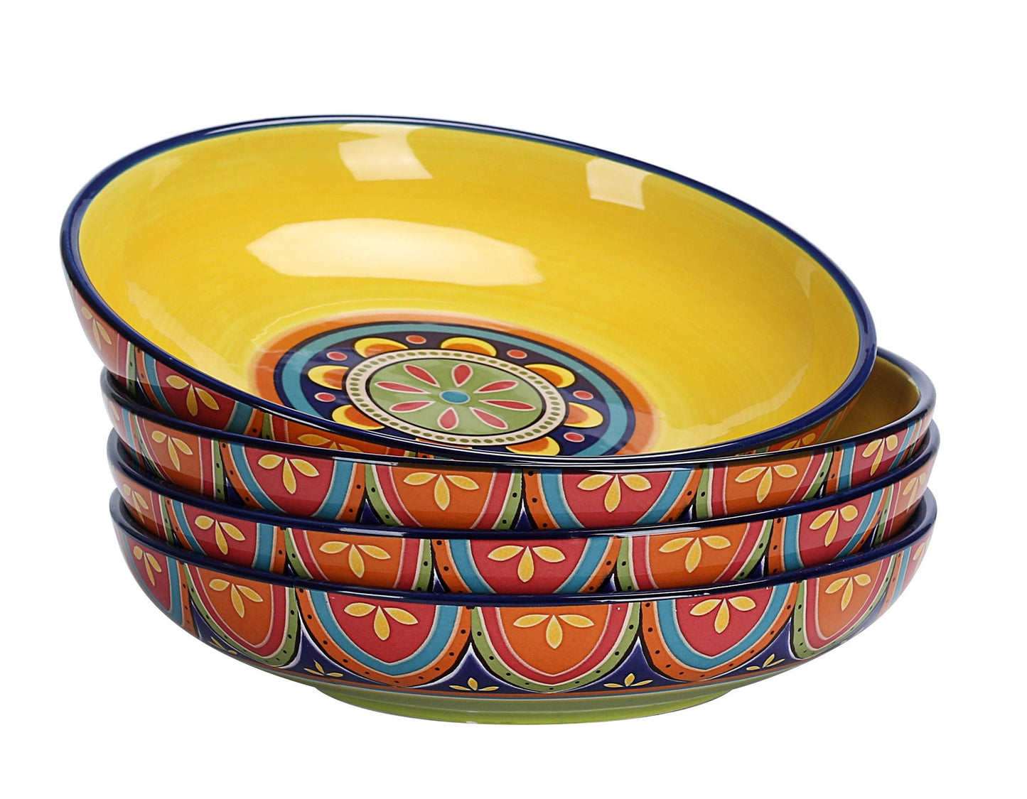 Bico Tunisian Pasta Bowls, 35oz Salad Bowl Set of 4, Large Ceramic Serving Dinner Bowls for Soup and Cereal, Microwave and Dishwasher Safe, Gift for Housewarming and Thanksgiving