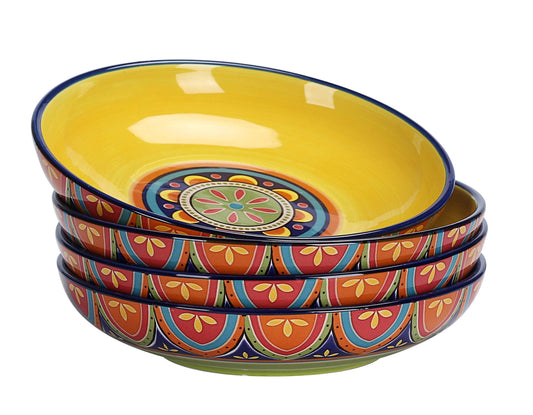 Bico Tunisian Pasta Bowls, 35oz Salad Bowl Set of 4, Large Ceramic Serving Dinner Bowls for Soup and Cereal, Microwave and Dishwasher Safe, Gift for Housewarming and Thanksgiving