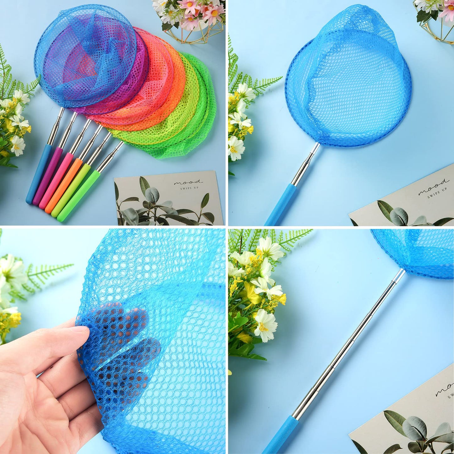 Sosation 24 Pcs Kids Telescopic Butterfly Fishing Nets Colorful Bug Catching Nets Outdoor Tools for Catching Butterfly Insects Bug Fish Ladybird, Extendable from 6.5 Inch to 34 Inch (Bright Color)