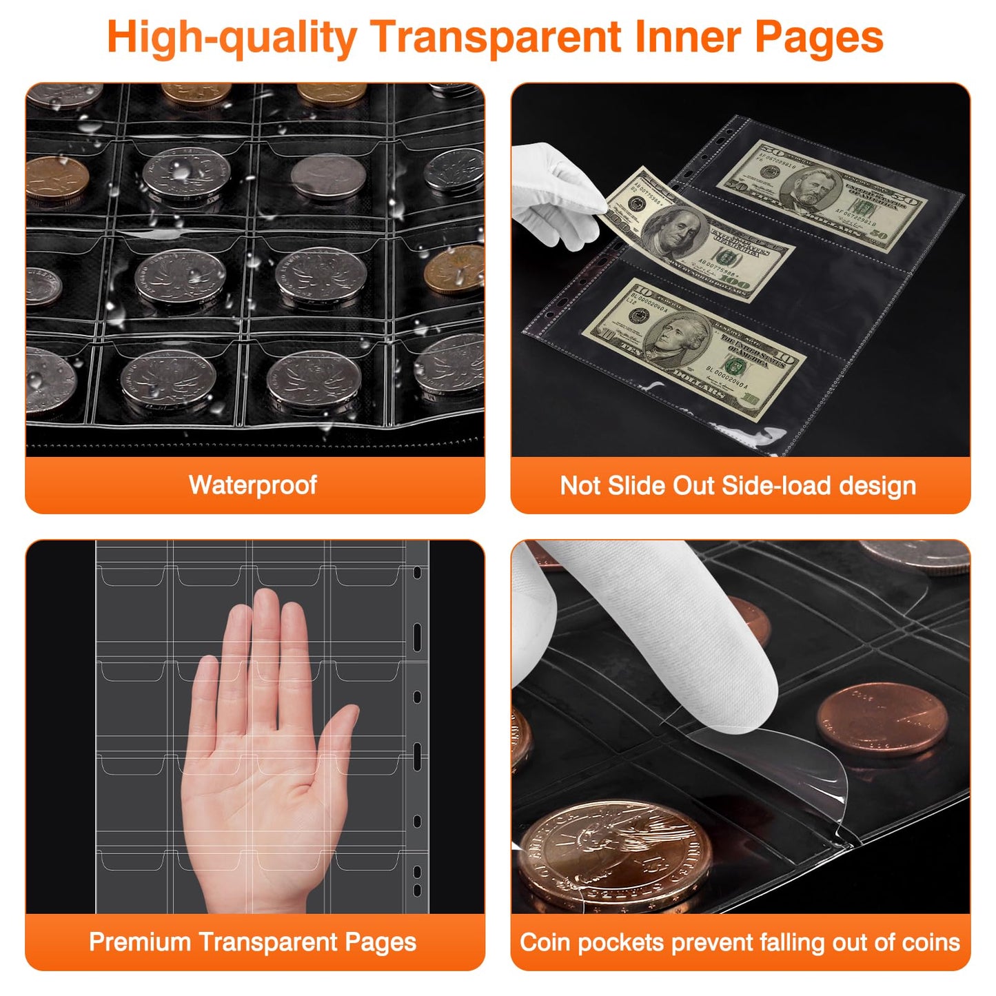 Coin Collection Book with 520 Pockets Coin Holders, Coin Albums for Collectors Coin Sleeves-Paper Money Binder Organizer Coins Storage Case with Lock,Collecting Coin Collection Supplies for Bill,Stamp