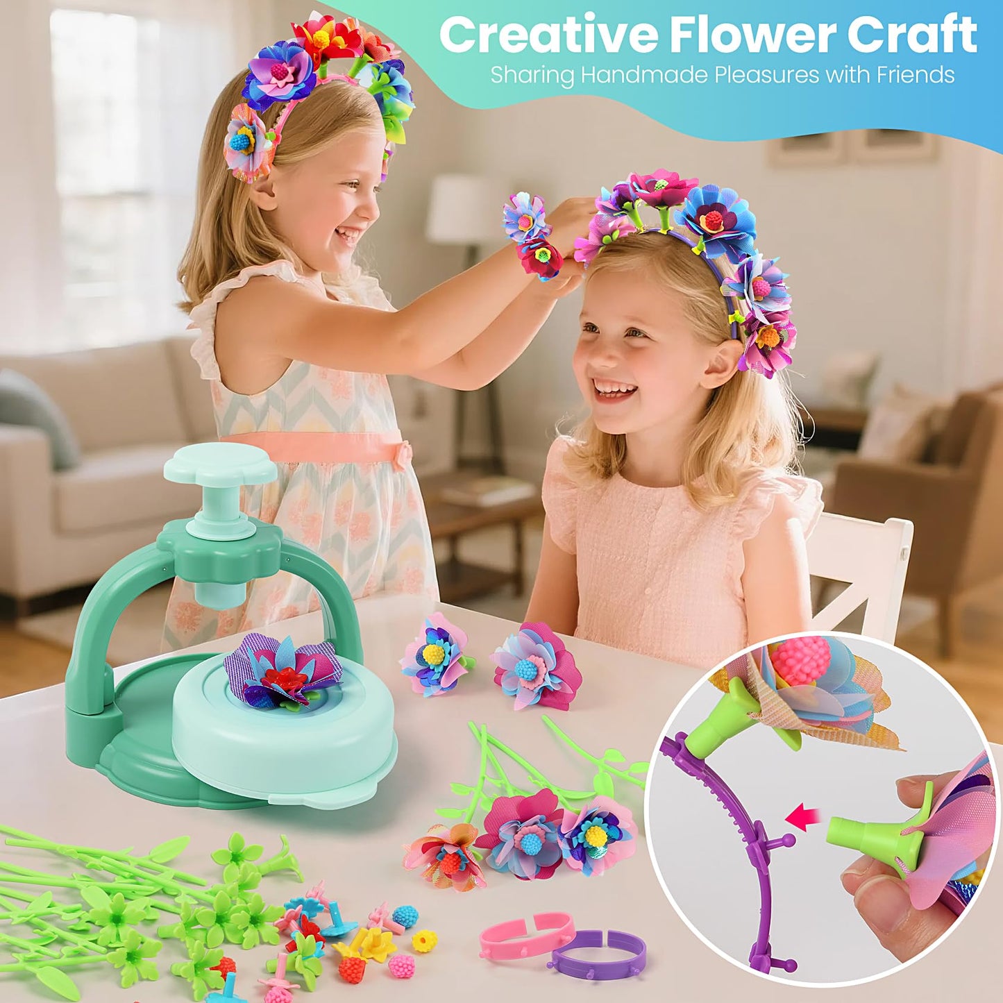 BIRANCO. Flower Bouquet Making Kit for Kids - Build Your Own Flower Market, Arts and Crafts Toys for Girls Ages 4-8, Educational Activity with Rich Accessories, Large