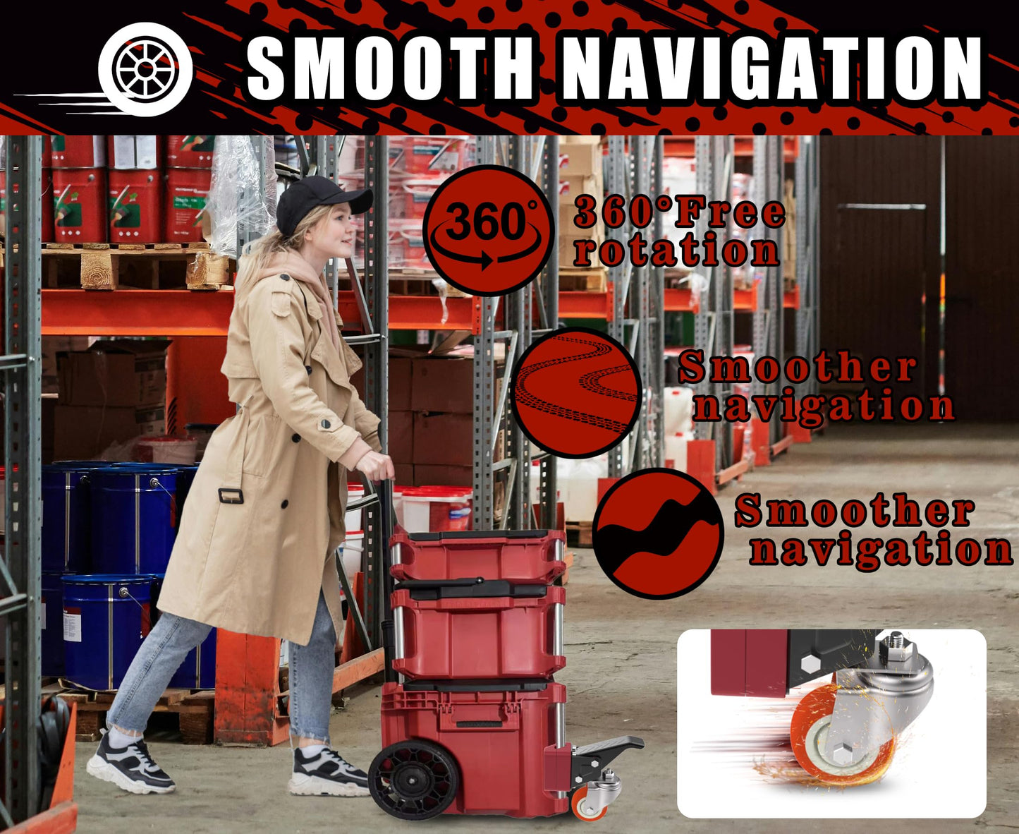 VIWOOP Front Wheels Upgrade Kit for Milwaukee Packout System - Easy Rolling Dolly Conversion.Accessories for Milwaukee Packout Rolling Tool Box.