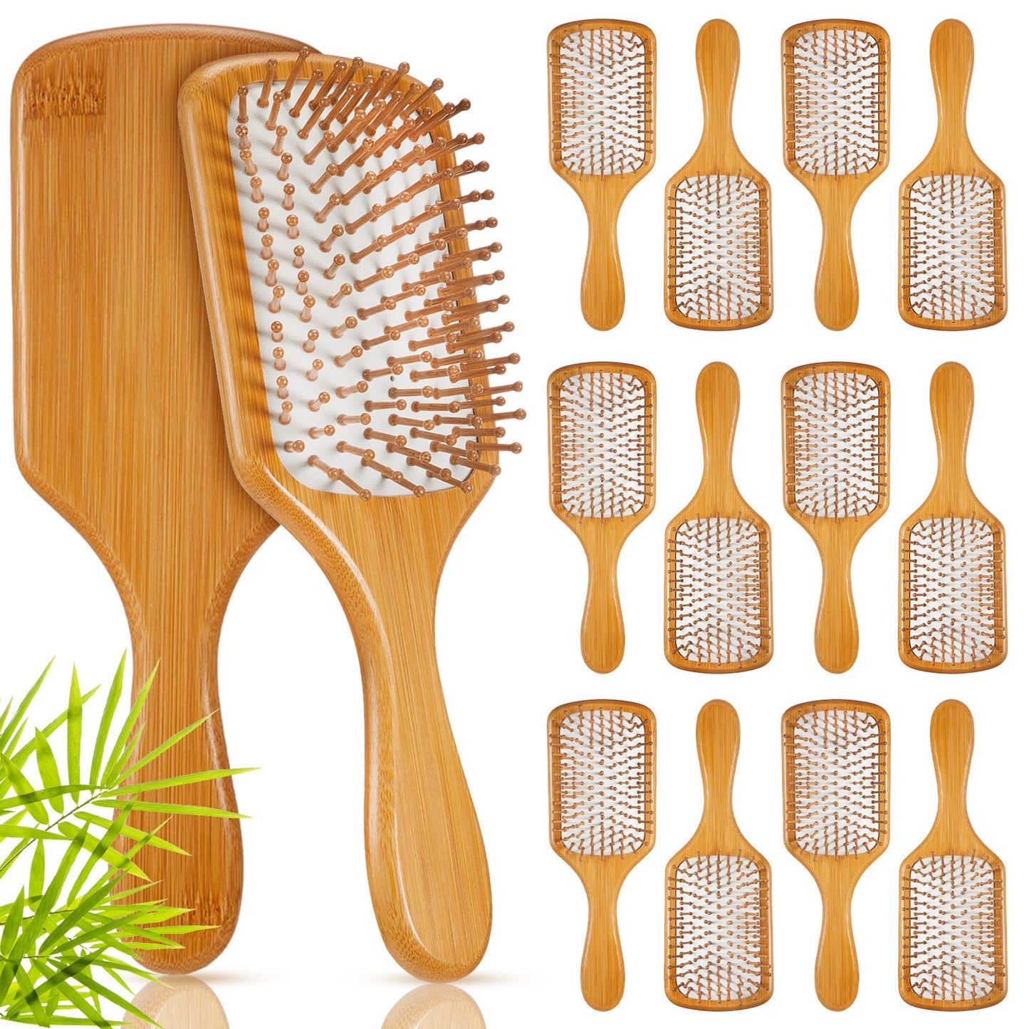 Tessco for you 12 Pcs Bamboo Hair Brushes for Women Bulk Wooden Paddle Brush Scalp Massage Bamboo Bristles Anti Static Men Engraving DIY Gift for Mother's Day Wedding(White,9.65'' X 3.35'')