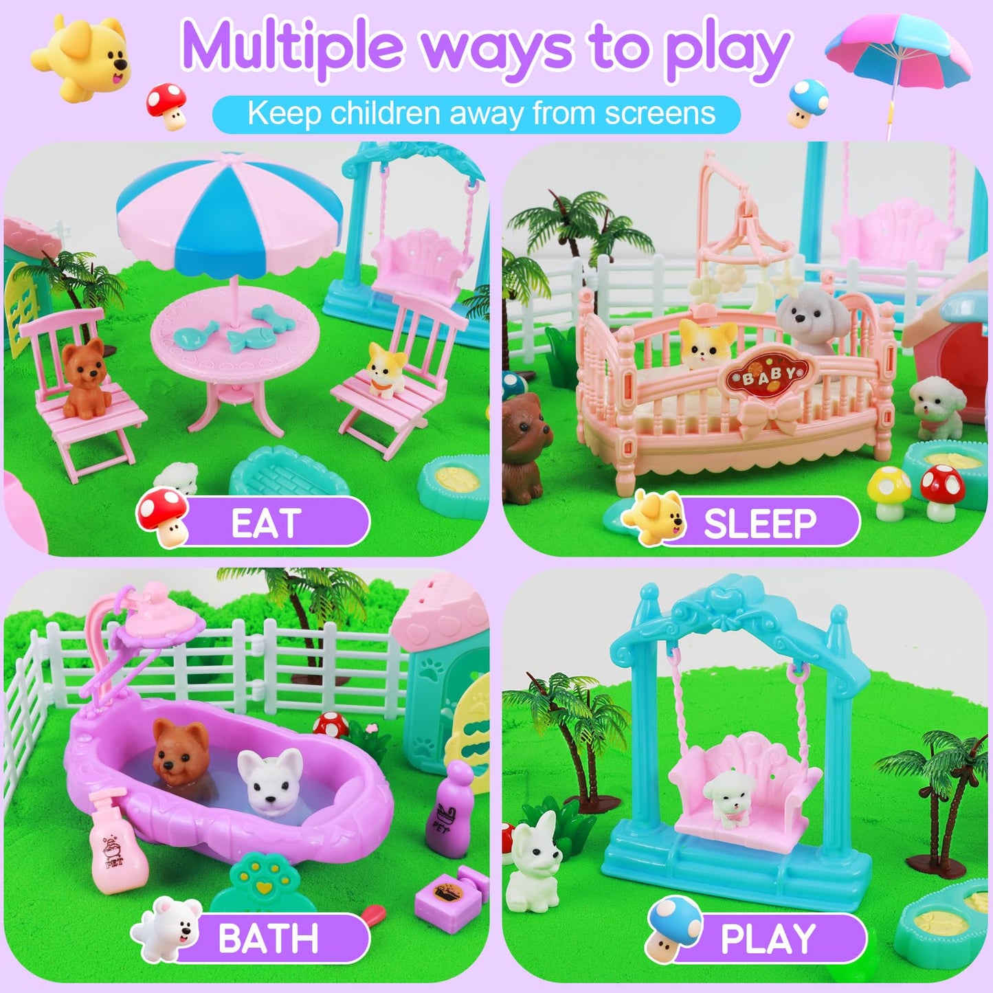 Mikiwon Pet Sensory Bin, Dog Sandbox Play Sand Art Kit with 1.1lbs Sand, Pet Care Sand Set, Sensory Play for Girls Boys Age 3+, Role Pretend Play Beach Toy for Kids Xmas Birthday Gifts