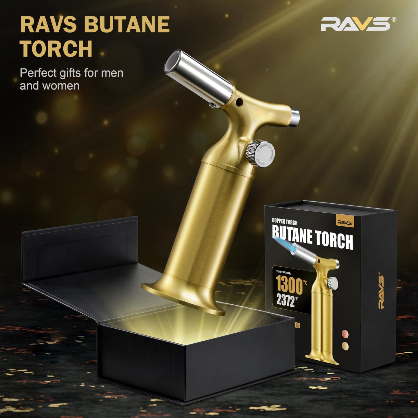 RAVS Butane Torch Lighter with Solid Copper Design, Kitchen Torch Lighter with Adjustable Flame, Refillable Creme Brulee Torch for Cooking, Soldering, Birthday Gifts for Men Women, Butane Not Included