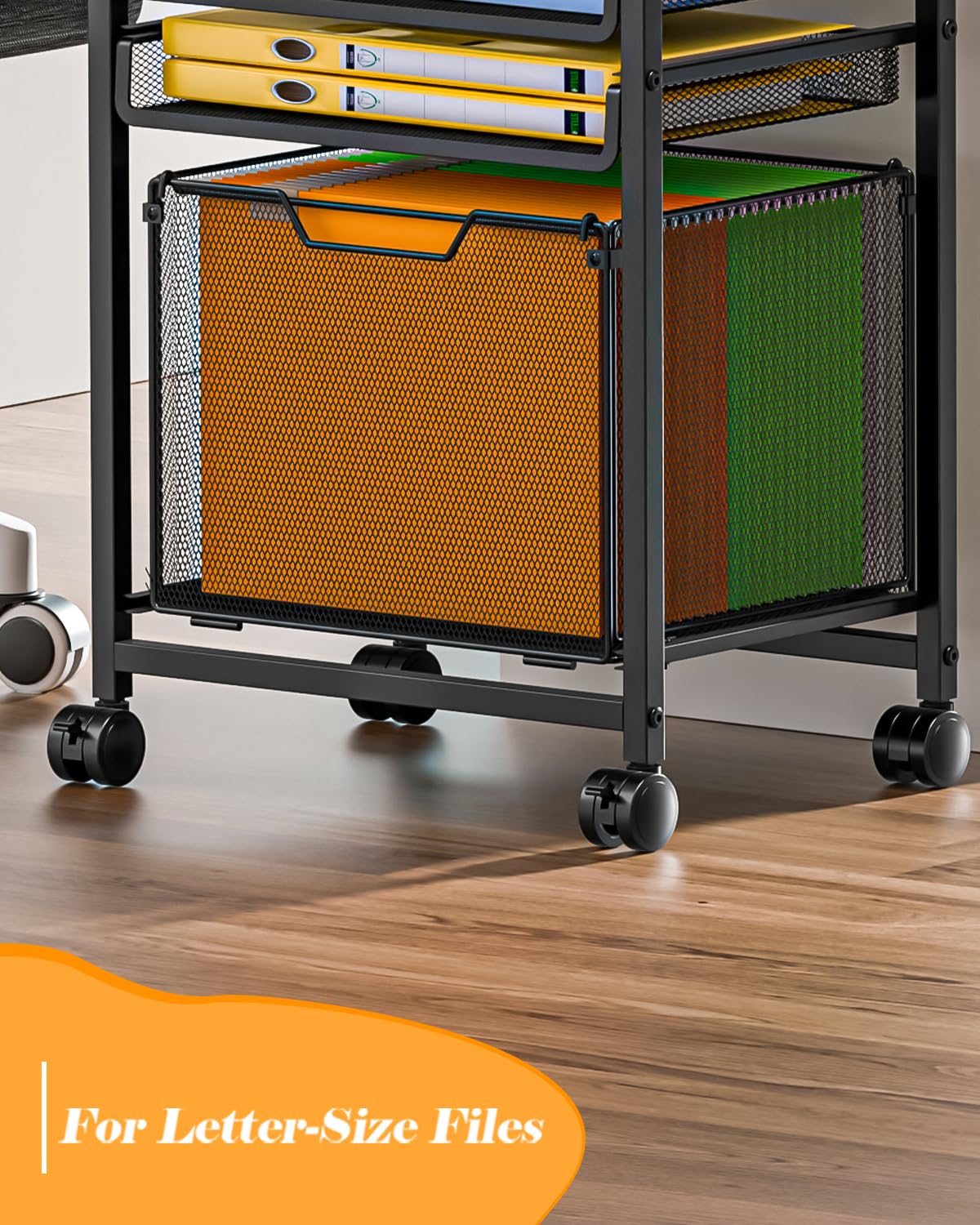 Rolling File Cart with Wheels, 5-Tier Under Desk Filing Cabinet for Letter-Size File Storage, Sliding Metal Mesh Trays & Printer Stand, Office Storage and Organization for Teachers, Home Office