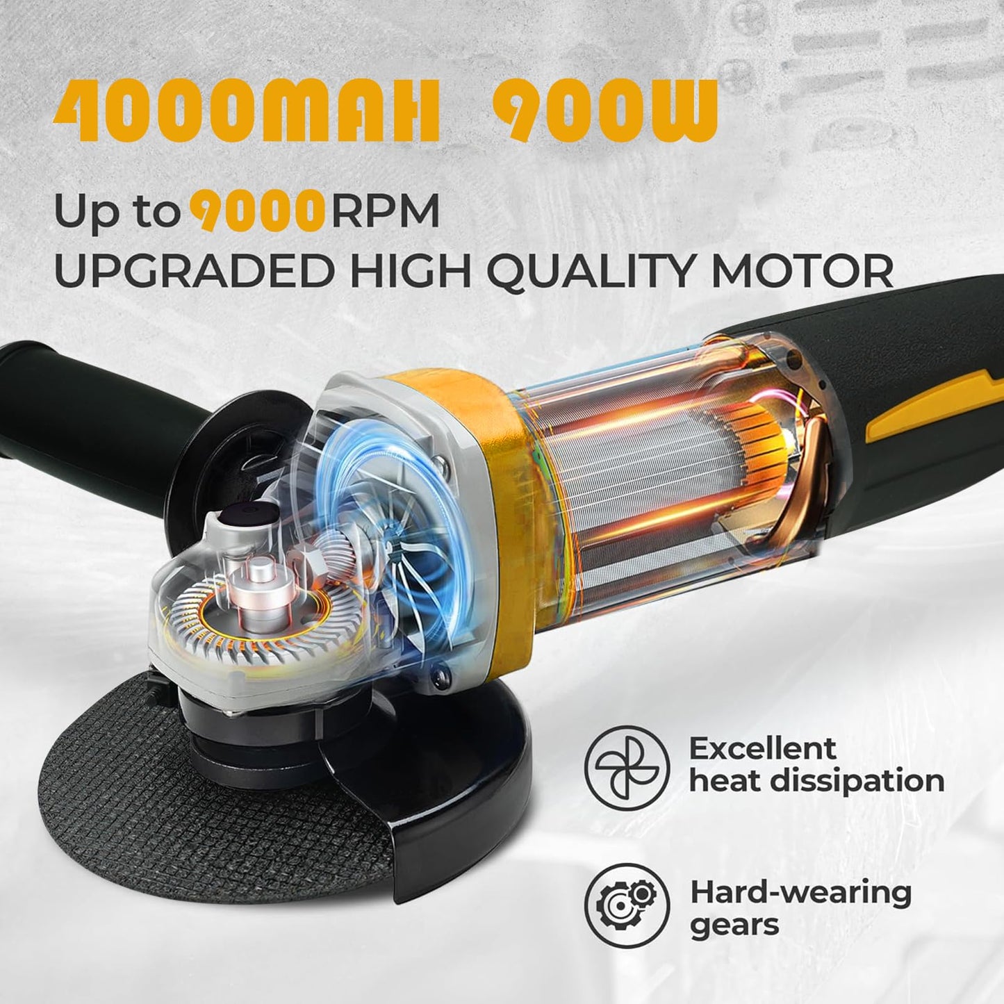 RhovixStar Brushless Angle Grinder Cordless, 3/8 Inch Battery Grinder Power Tools for Cutting, Grinding, Polishing and Rust Removal, 4 Variable Speed