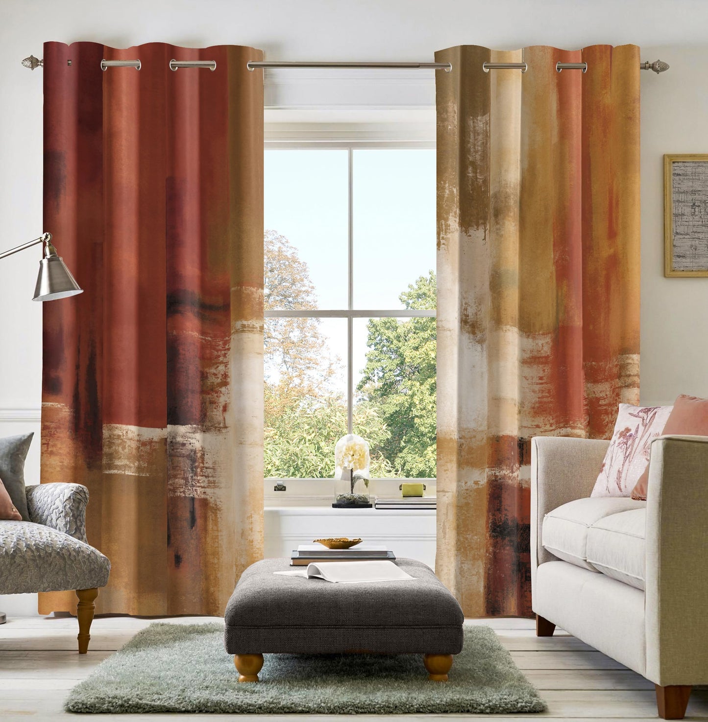 Asuexpect Burnt Orange Curtains 2 Panels Abstract Rust Curtain Room Darkening Grommet Window Treatments Modern Decorative for Bedroom Living Room, 52x84 Inches