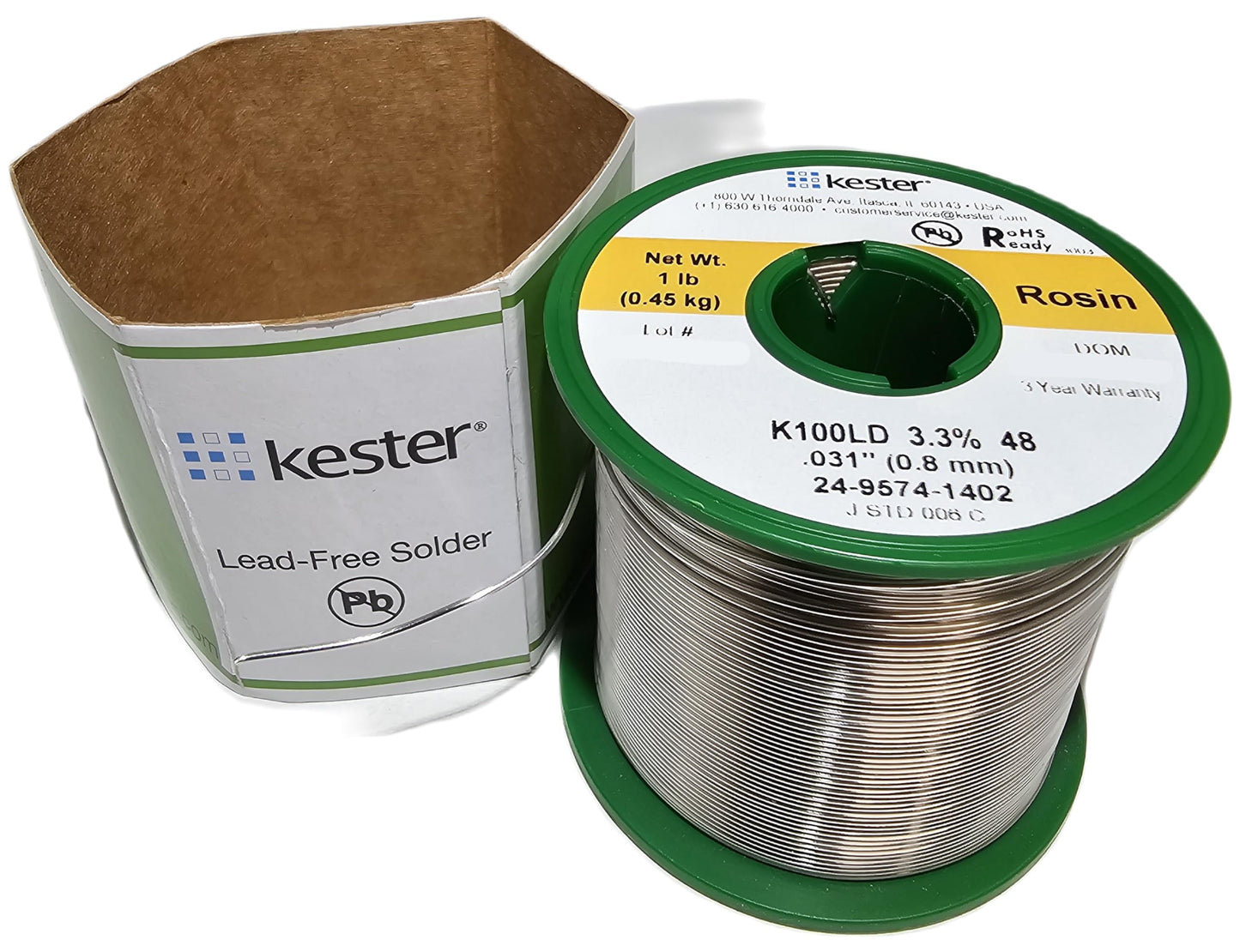 Kester 24-9574-1402 K100LD, Lead-Free, Rosin Wire Solder, .031" Diameter-Low Cost Alloy, 1 LB Spool